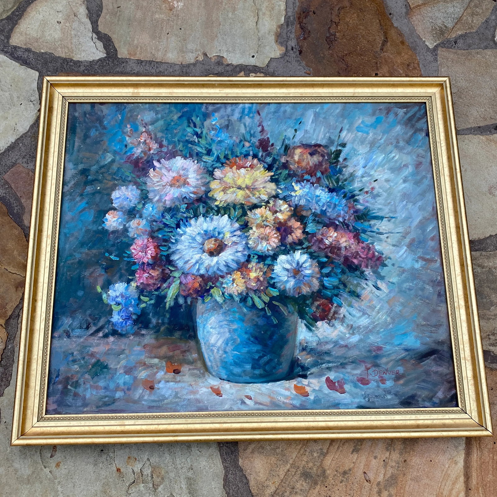 Vintage Floral Still Life Oil on Canvas Signed Denver ~ Framed - 2