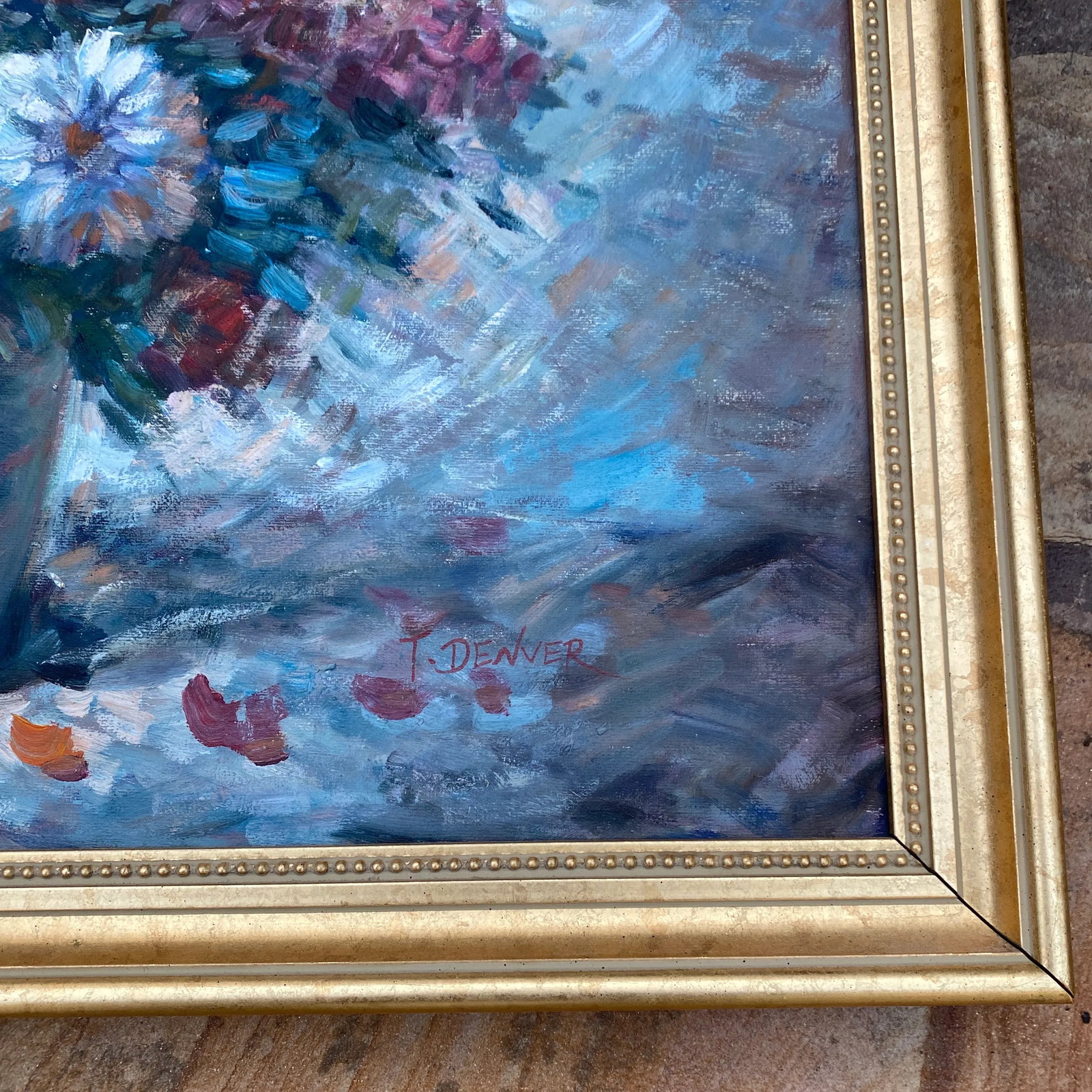 Vintage Floral Still Life Oil on Canvas Signed Denver ~ Framed - 6