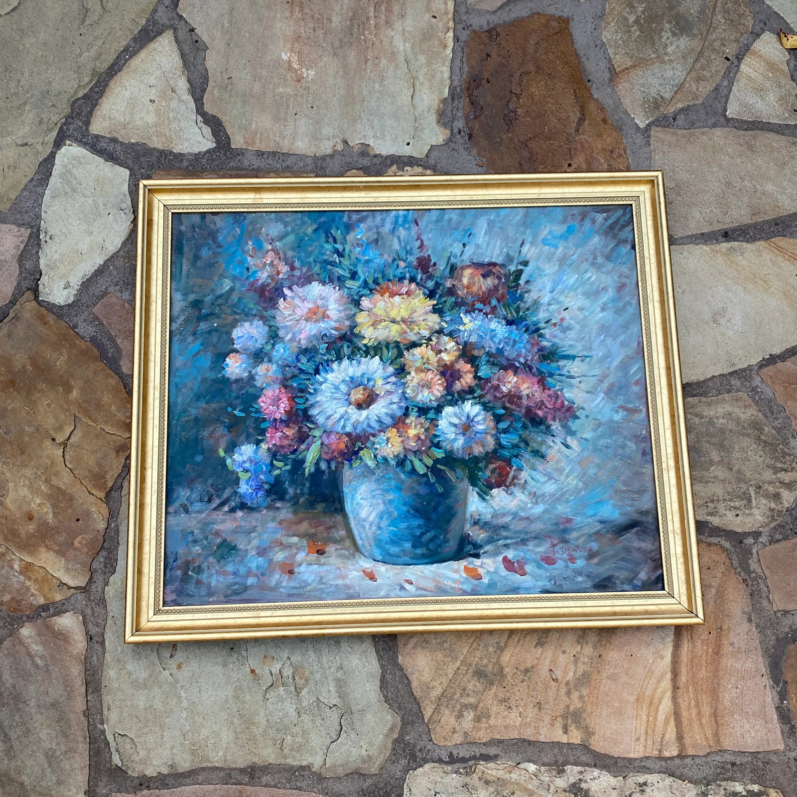 Vintage Floral Still Life Oil on Canvas Signed Denver ~ Framed - 8