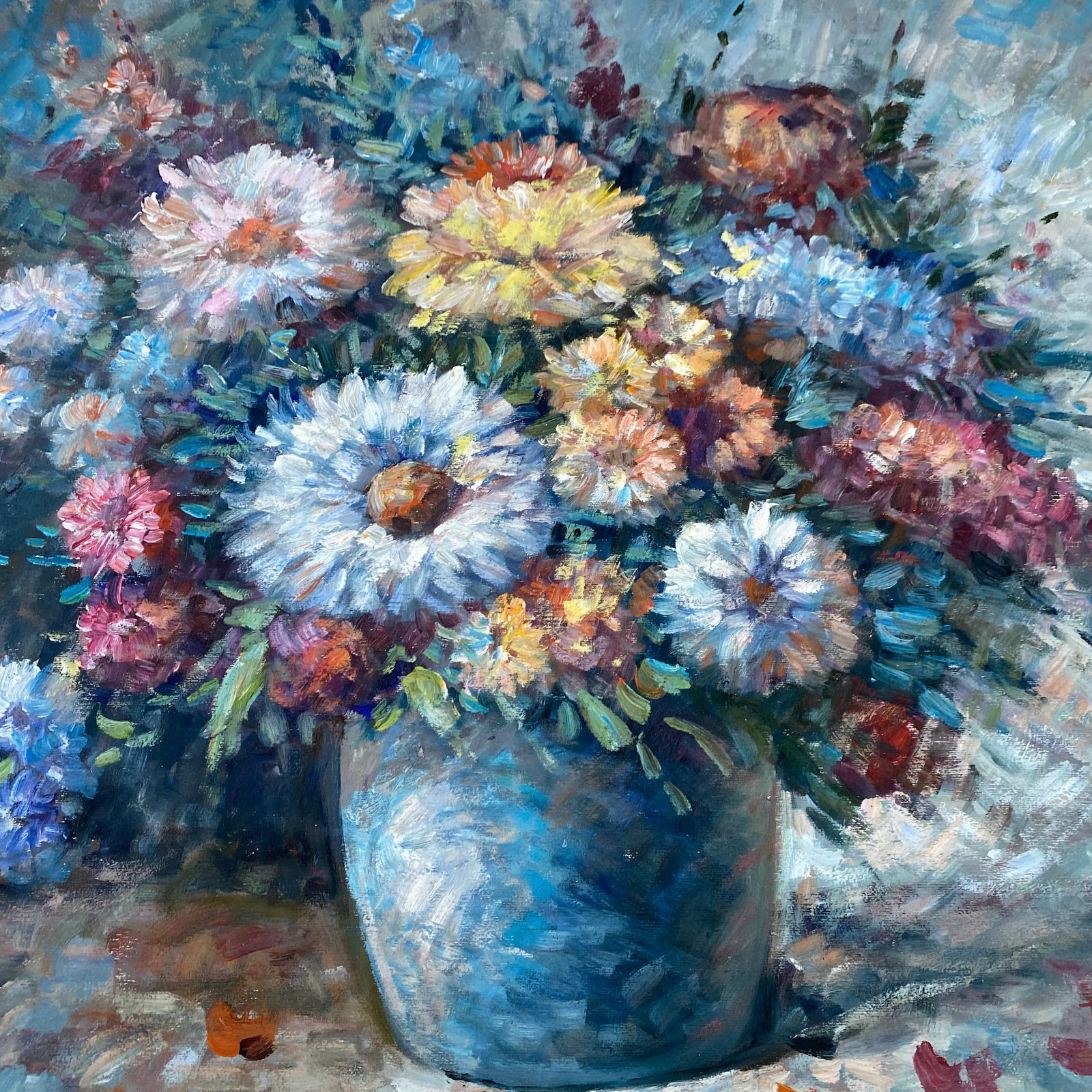 Vintage Floral Still Life Oil on Canvas Signed Denver ~ Framed - 9