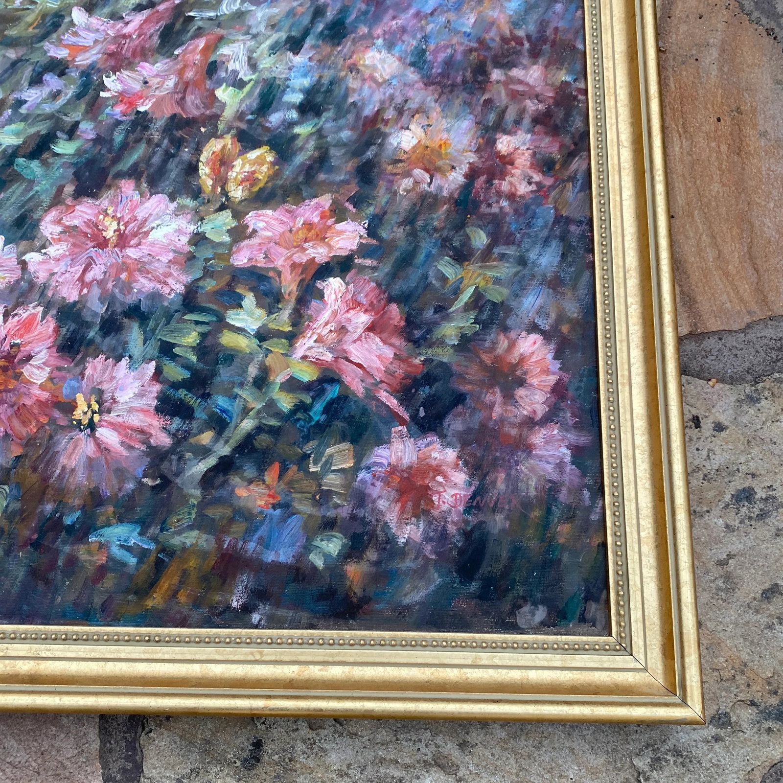 Vintage Floral Still Life Oil on Canvas Signed Denver ~ Framed - 3