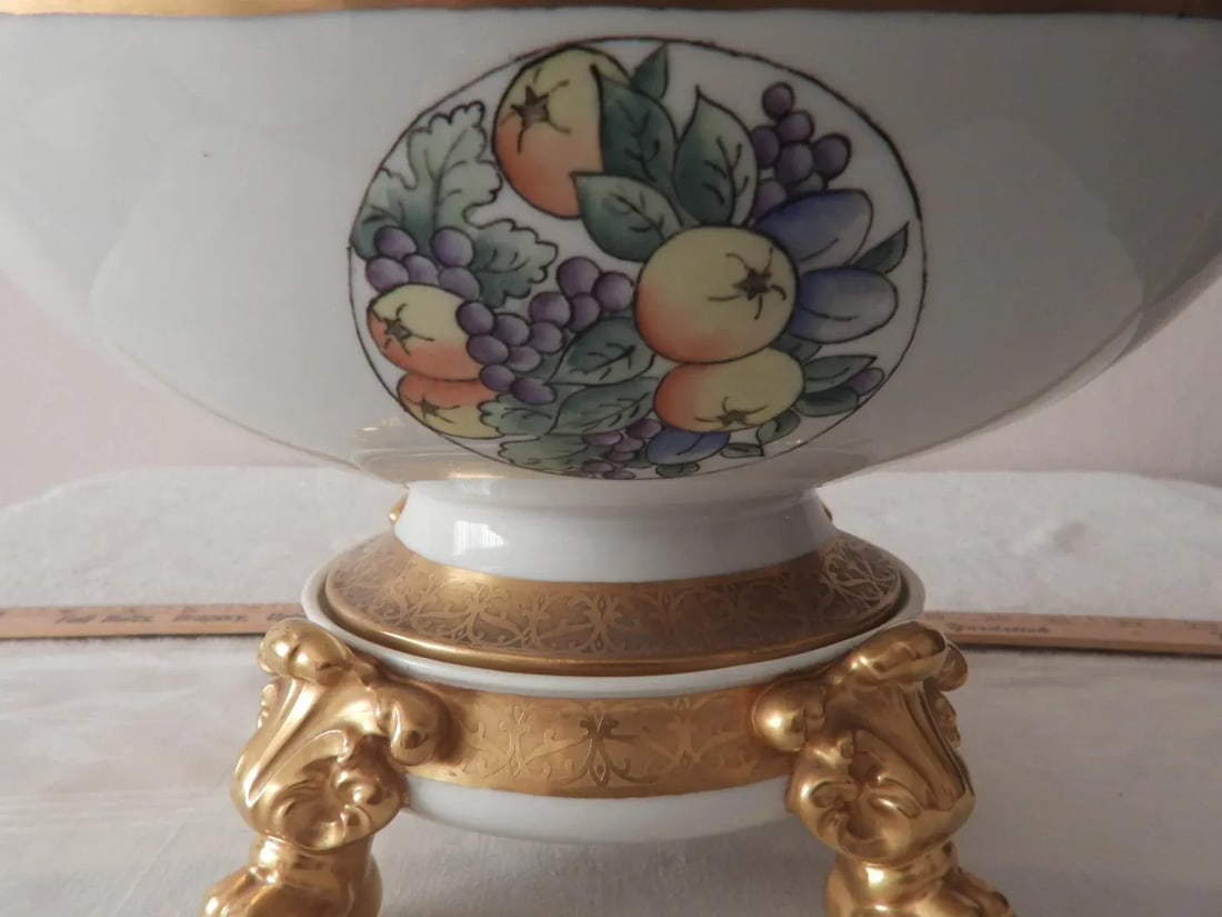 1900s Antique J. P. Limoges Nippon Art Deco Fruit Punch Bowl With Gold Gilt Pedestal Champagne Bucke - 3