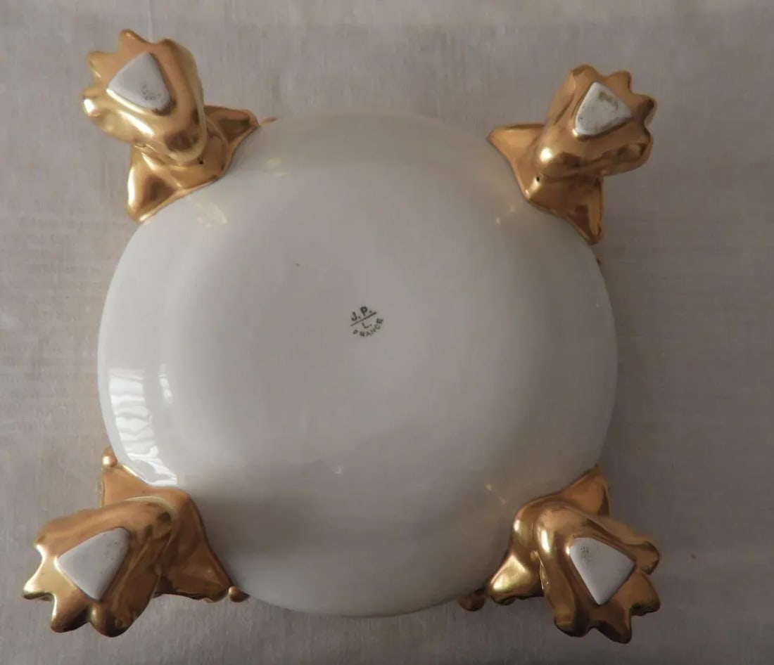 1900s Antique J. P. Limoges Nippon Art Deco Fruit Punch Bowl With Gold Gilt Pedestal Champagne Bucke - 4
