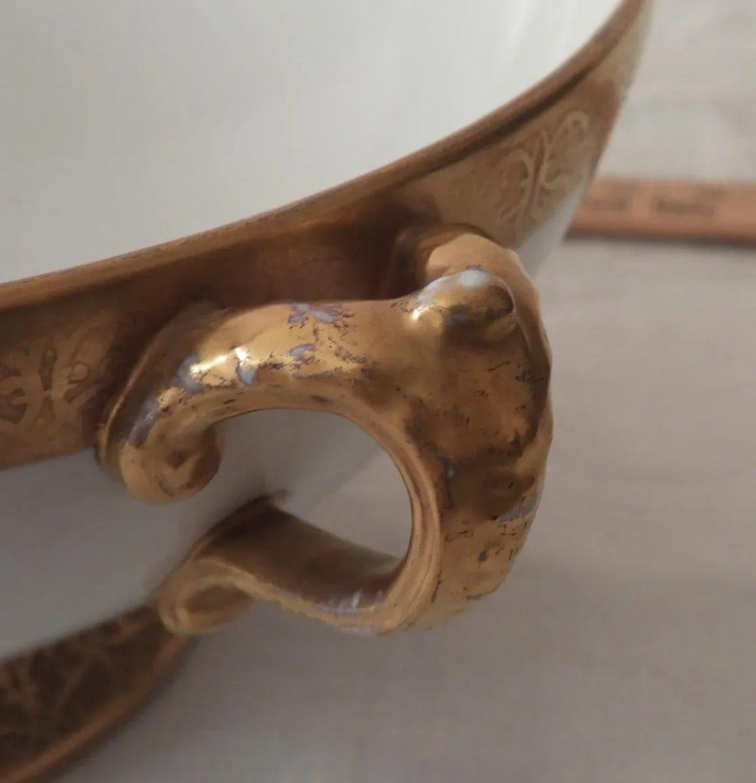 1900s Antique J. P. Limoges Nippon Art Deco Fruit Punch Bowl With Gold Gilt Pedestal Champagne Bucke - 7