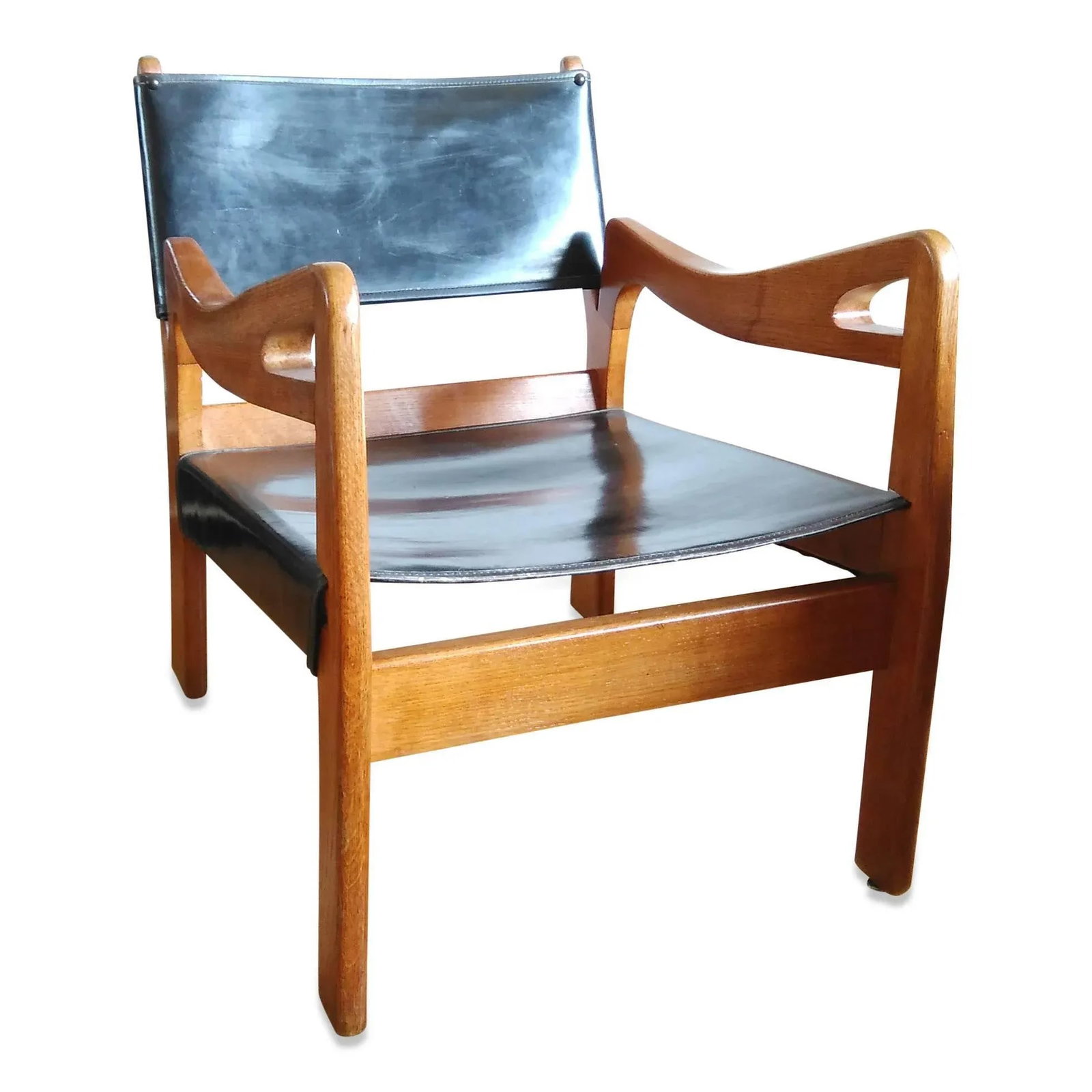 1960s French Solid Oak Armchair by Guillerme & Chambron - 3