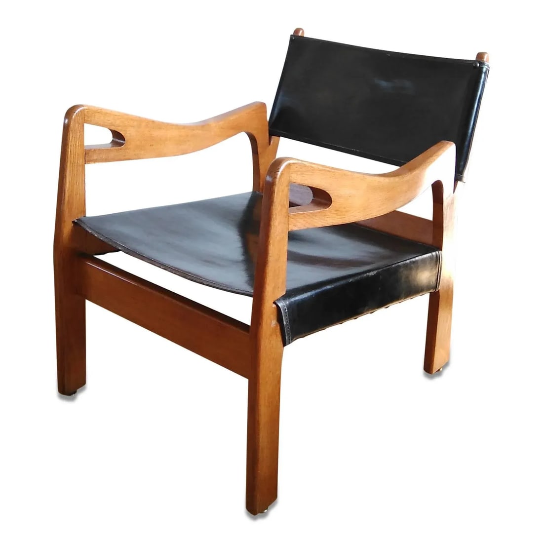 1960s French Solid Oak Armchair by Guillerme & Chambron - 5