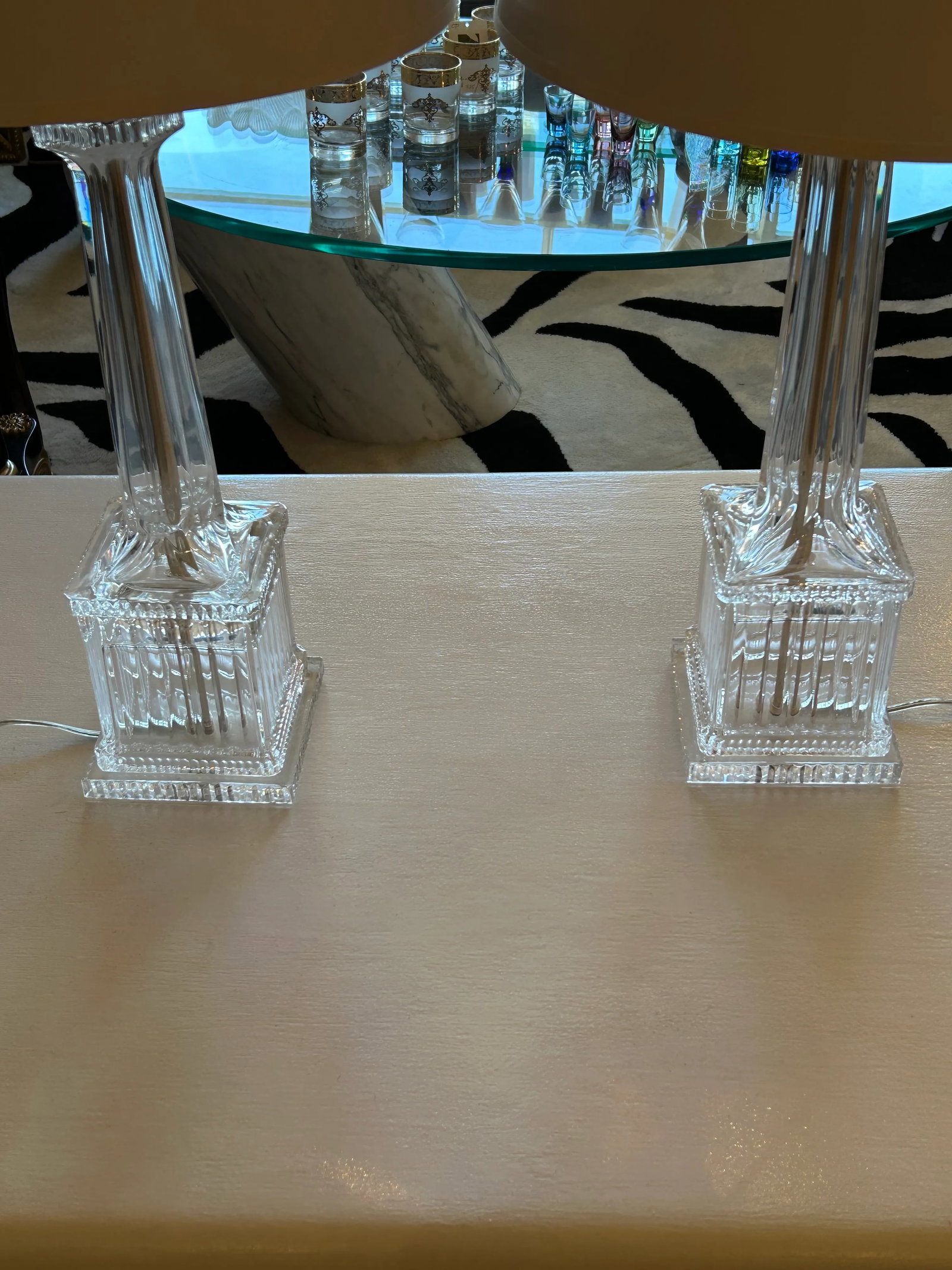 Fluted Crystal Vintage Adjustable Table Lamps -A Pair - 2