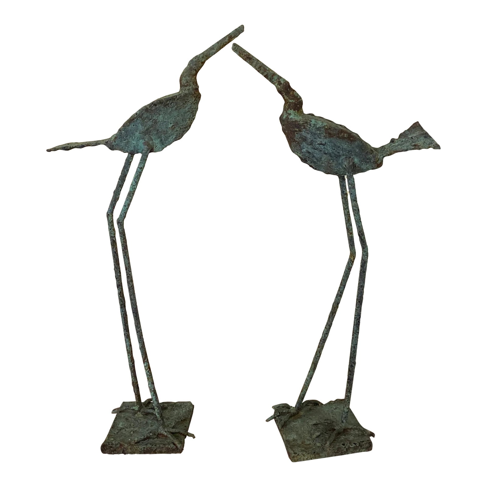 Early 21st Century Bronze Artist Made Brutalist Style Bird Sculpture- a Pair: Superb Artist Made Bronze bird Sculpture that was Made by a local Atlanta artist, nice brass and bronze textured bird sculpture that has an awesome verdigris patina to it! Great size and look to