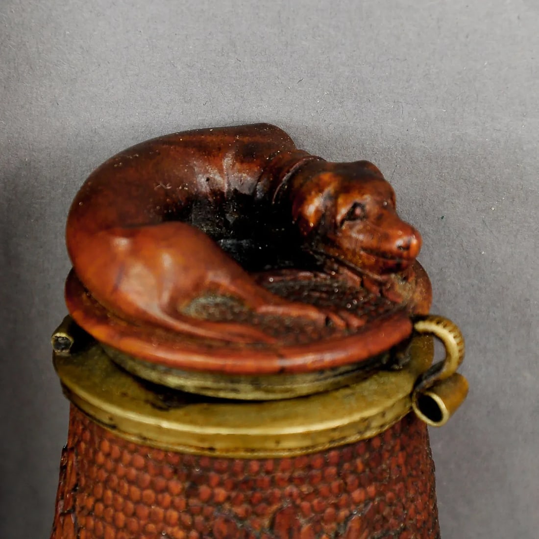 Antique Carved Wood Tobacco Pipe With Excellent Dog and Deer Head Carving - 5