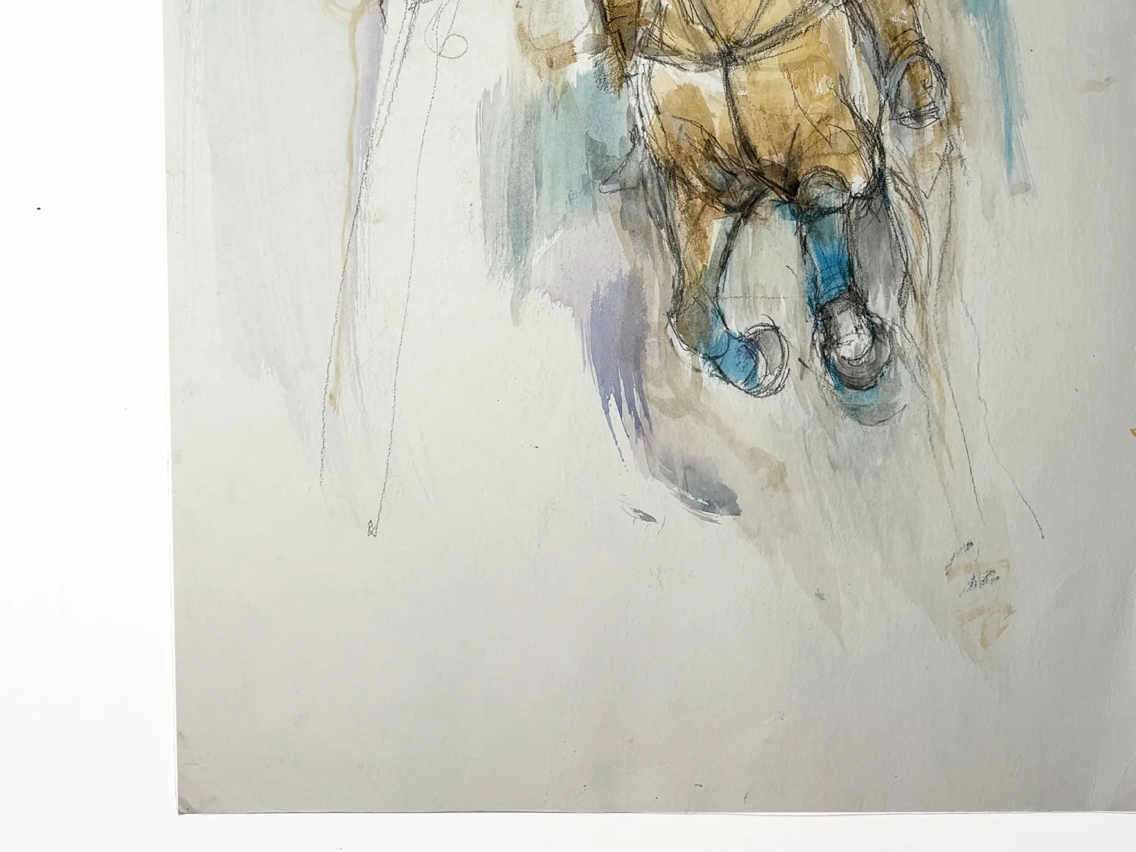 1990s "Study of a Polo Pony" British Sporting Art Equestrian Abstract Horse Mixed Media Watercolor o - 2