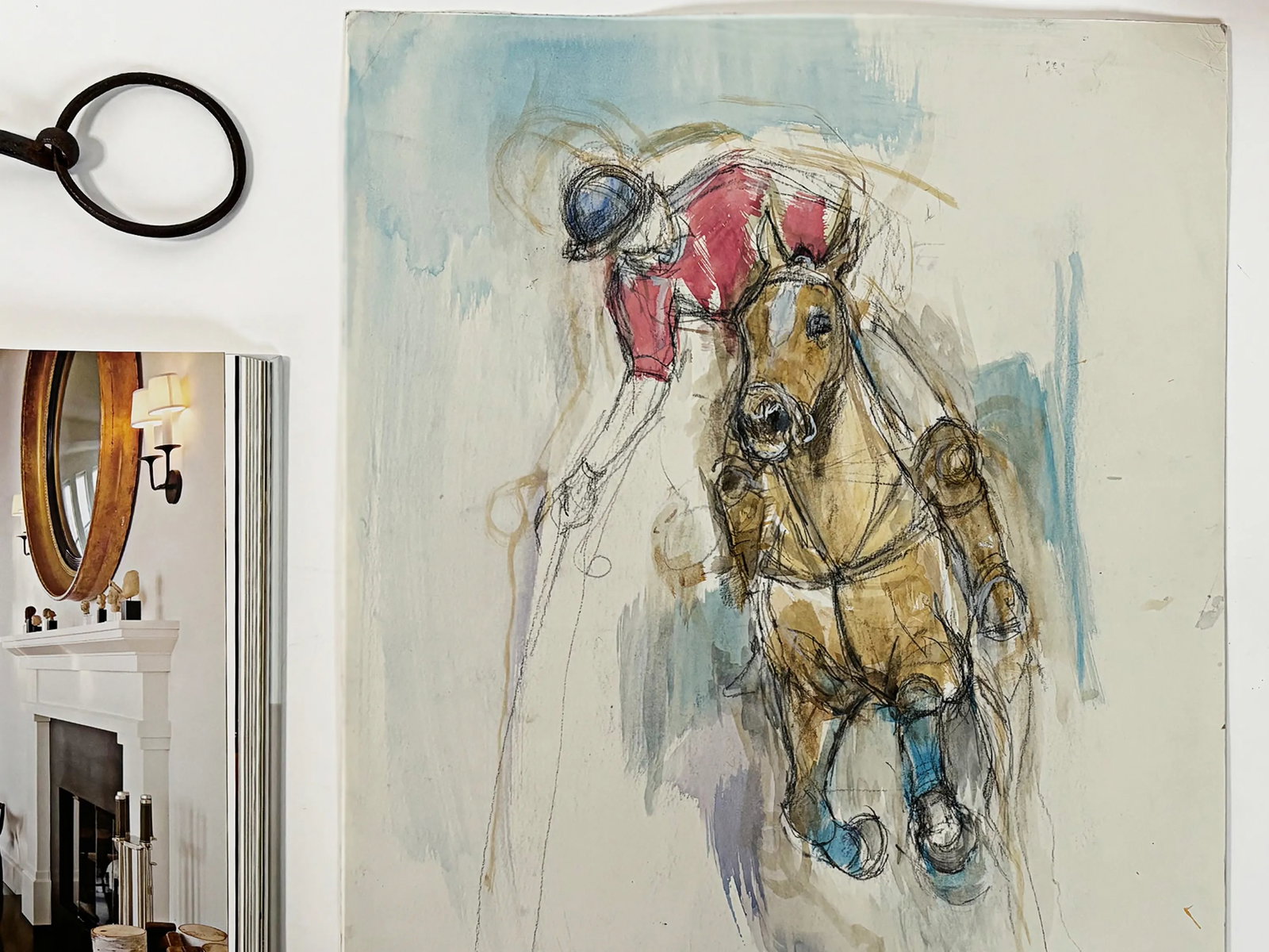 1990s "Study of a Polo Pony" British Sporting Art Equestrian Abstract Horse Mixed Media Watercolor o - 5