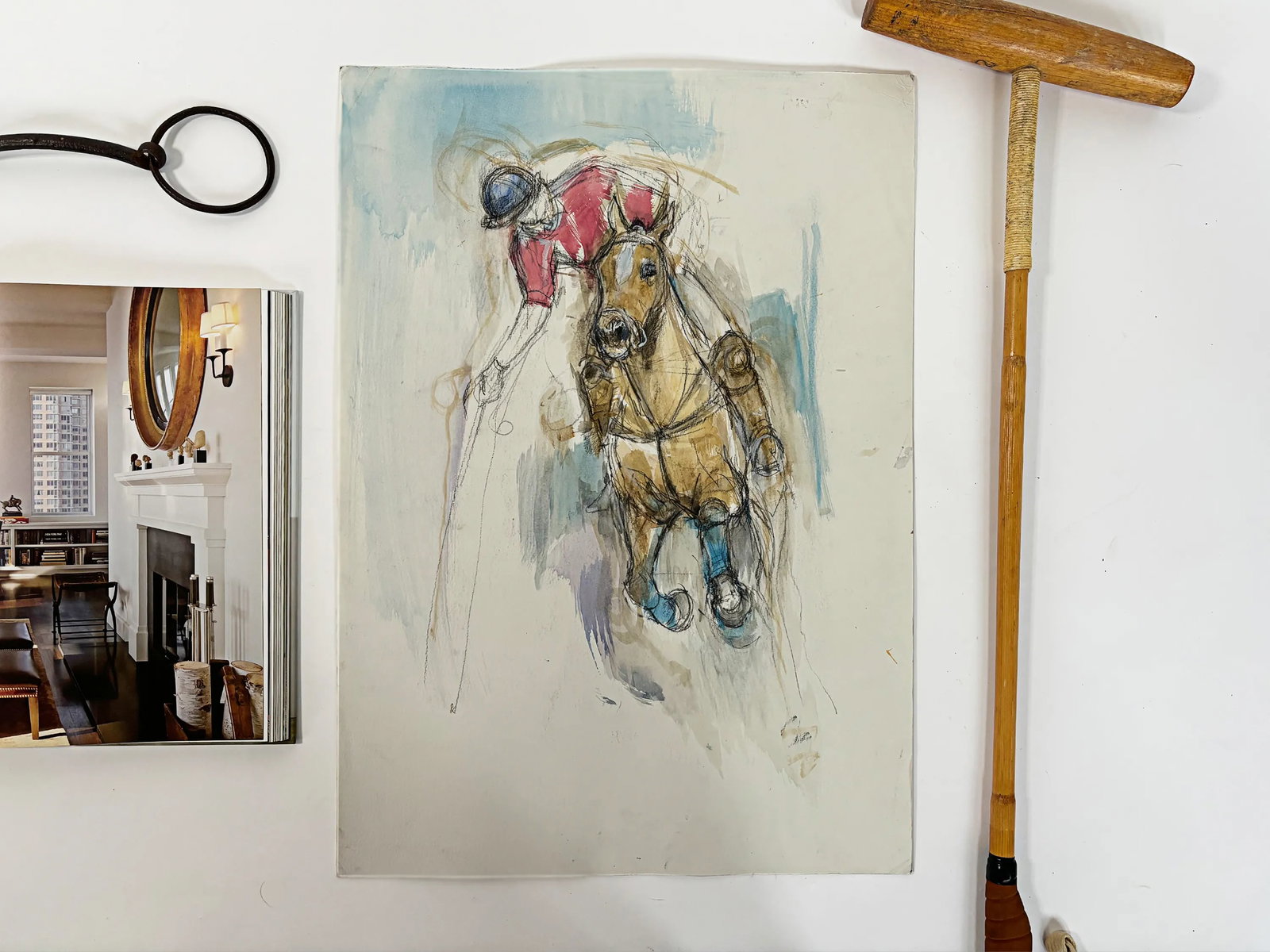 1990s "Study of a Polo Pony" British Sporting Art Equestrian Abstract Horse Mixed Media Watercolor o - 6