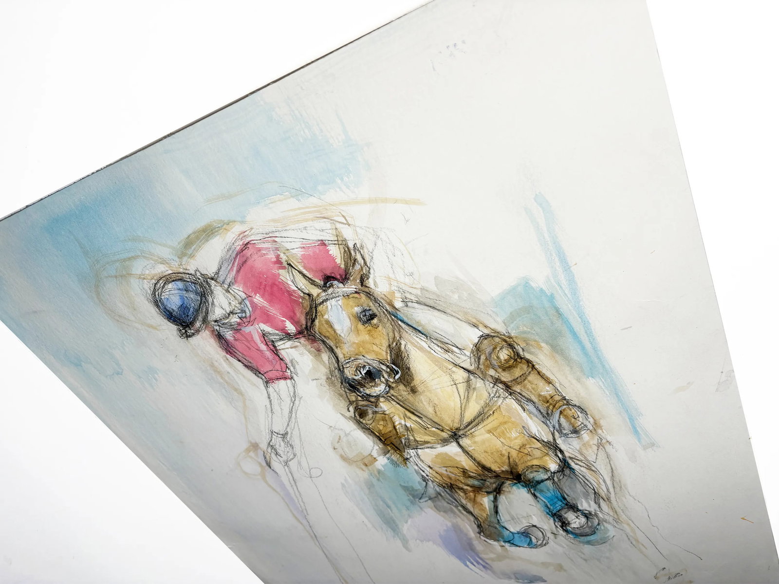 1990s "Study of a Polo Pony" British Sporting Art Equestrian Abstract Horse Mixed Media Watercolor o - 7