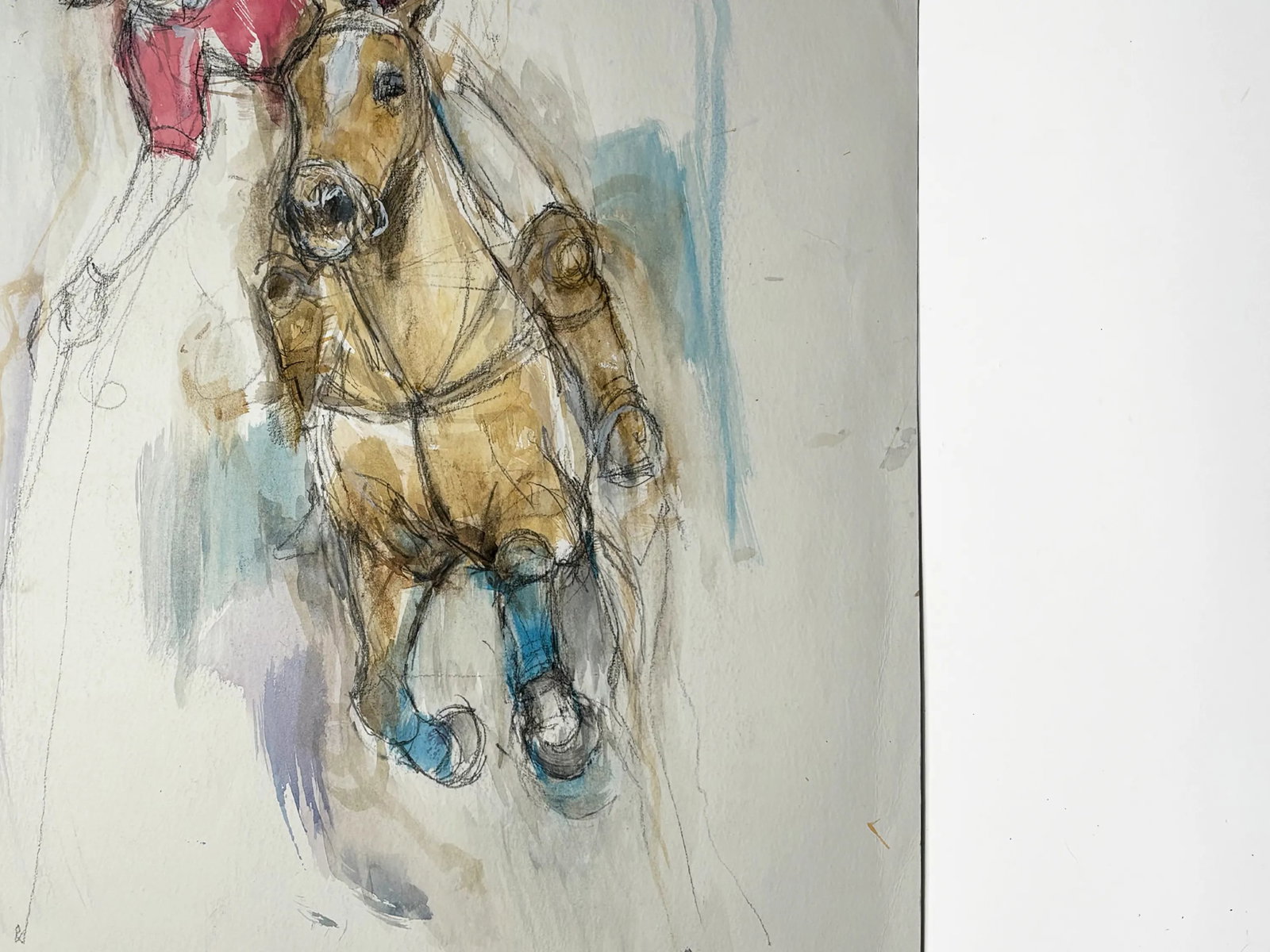 1990s "Study of a Polo Pony" British Sporting Art Equestrian Abstract Horse Mixed Media Watercolor o - 8