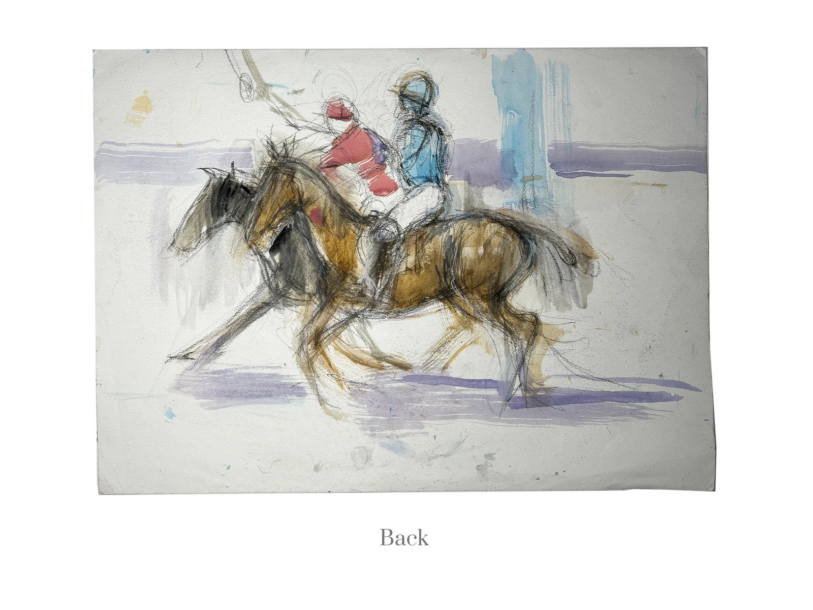 1990s "Study of a Polo Pony" British Sporting Art Equestrian Abstract Horse Mixed Media Watercolor o - 9