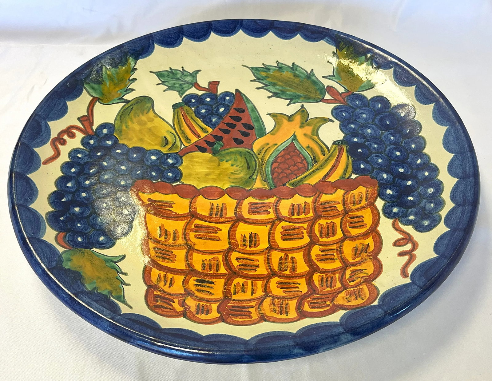 Vintage Large Hand Painted Mexican Talavera Pottery Platter - 7