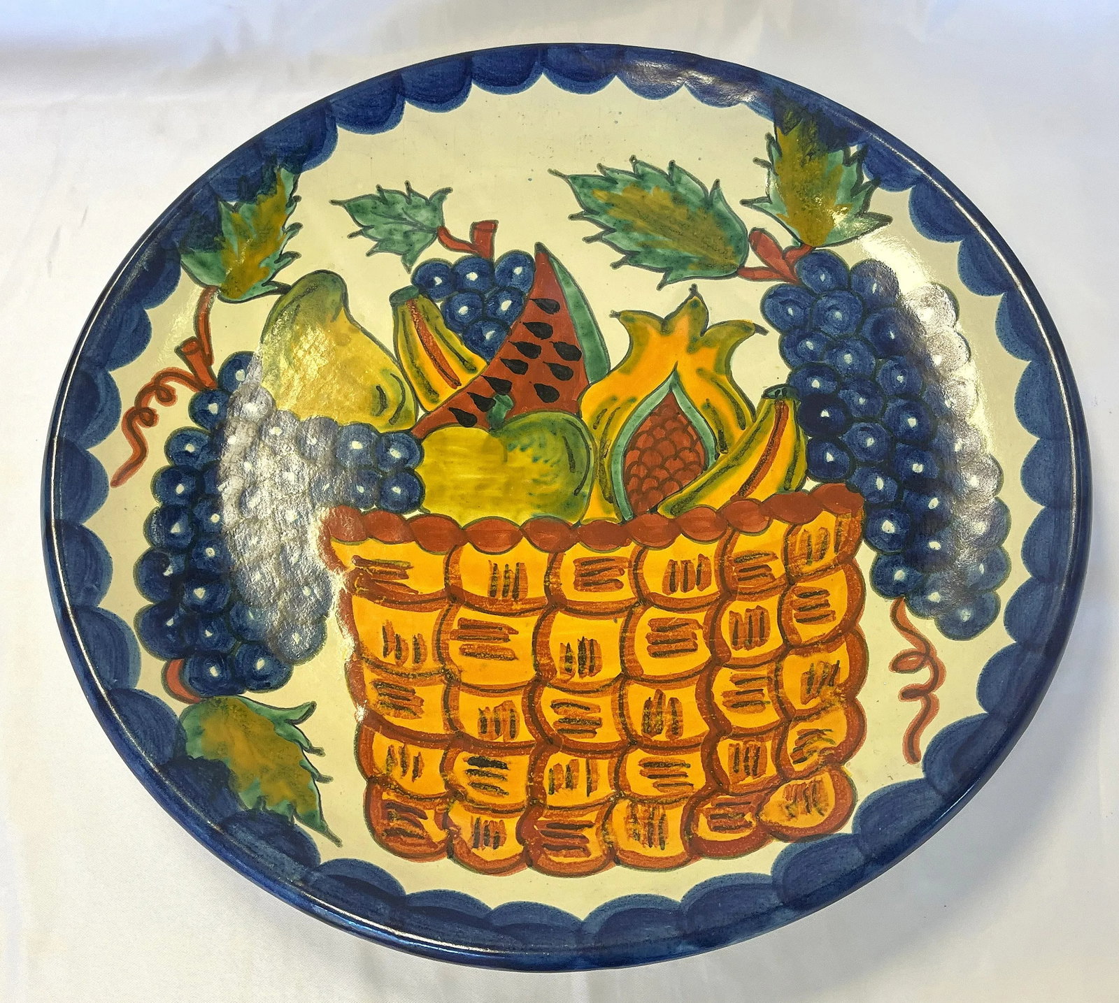 Vintage Large Hand Painted Mexican Talavera Pottery Platter - 9
