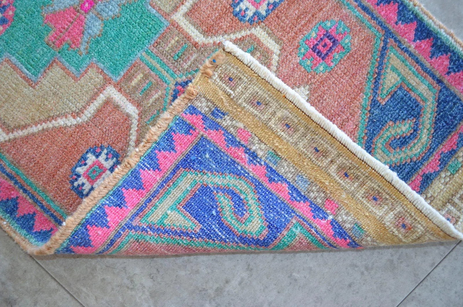 Hand Knotted Mat Small Oushak Rug Colorful Bath Mat - 1'6" X 3'3" - 4