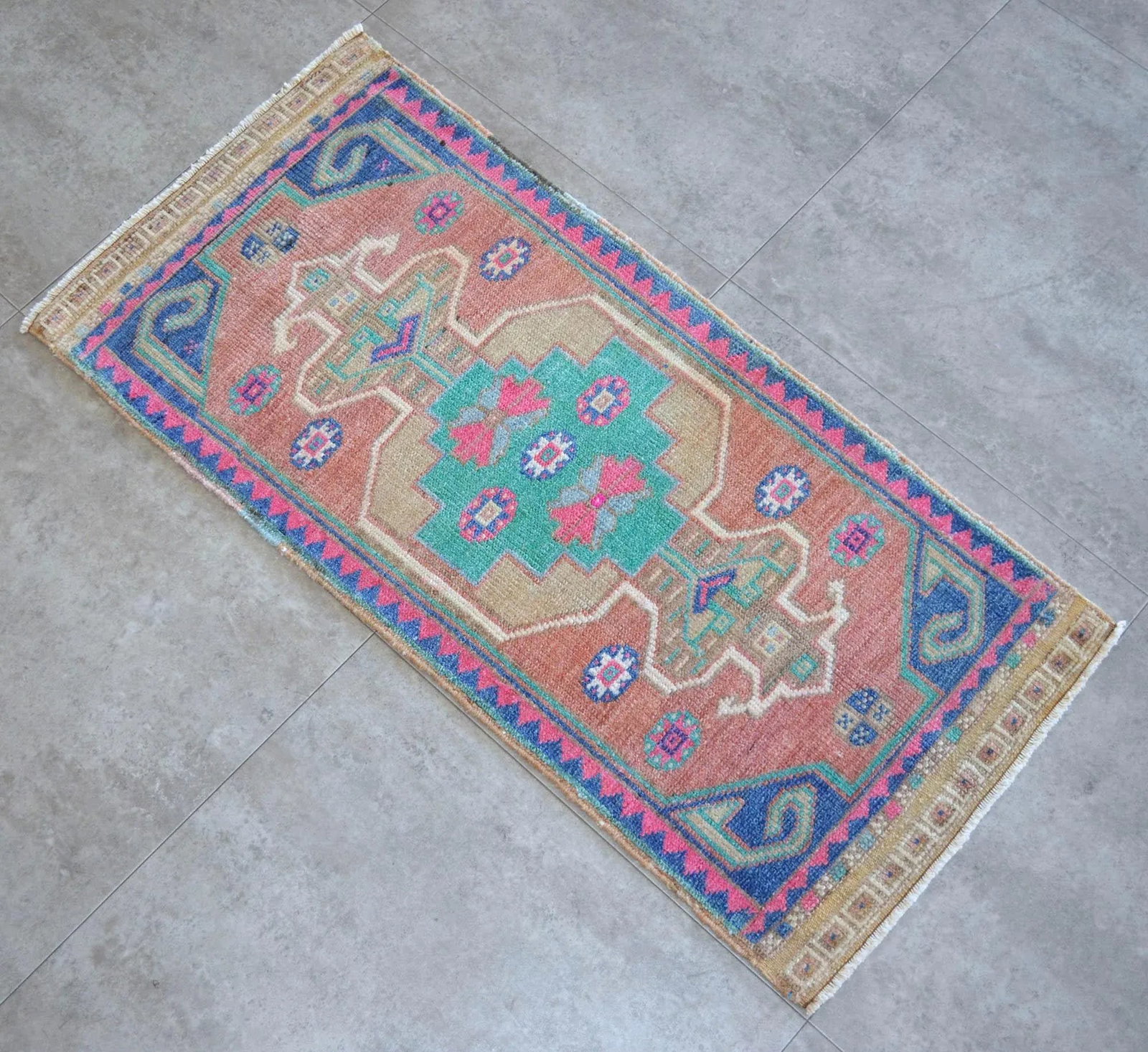 Hand Knotted Mat Small Oushak Rug Colorful Bath Mat - 1'6" X 3'3" - 5