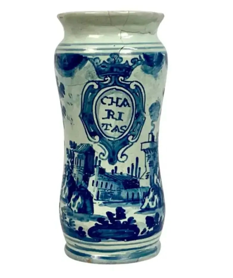 18th Century Italian Maiolica Blue and White Alborello Pharmacy Jar #2 - 6
