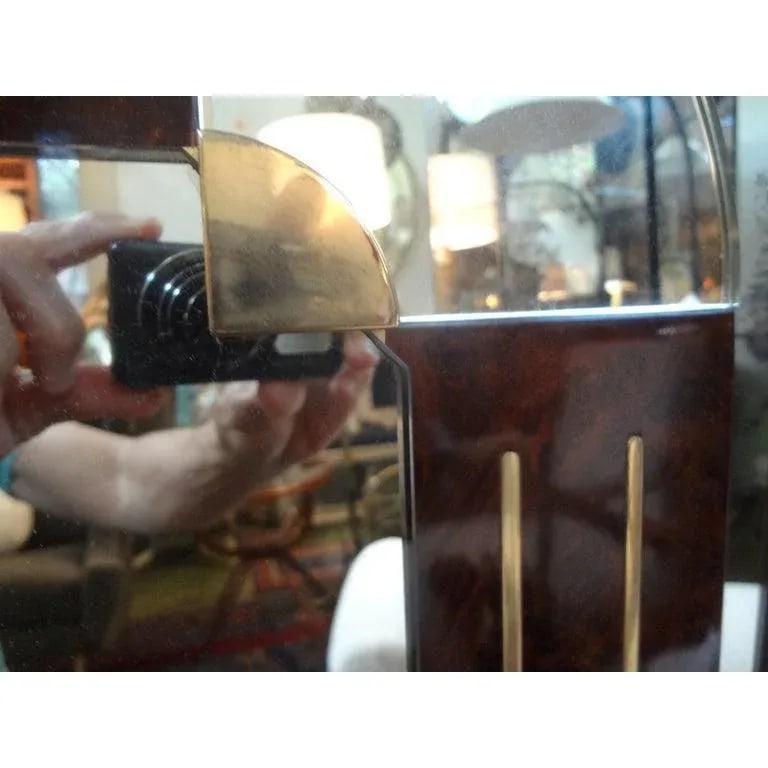 1980s Italian Gio Ponti Style Art Deco Style Burled Wood and Bronze Mirror - 10