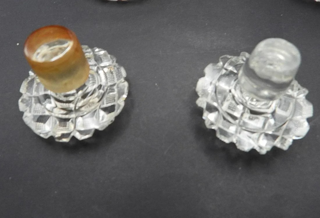 Antique 19th Century Georgian Diamond Cut Glass Wine Spirits Decanters- Set of 2 - 12