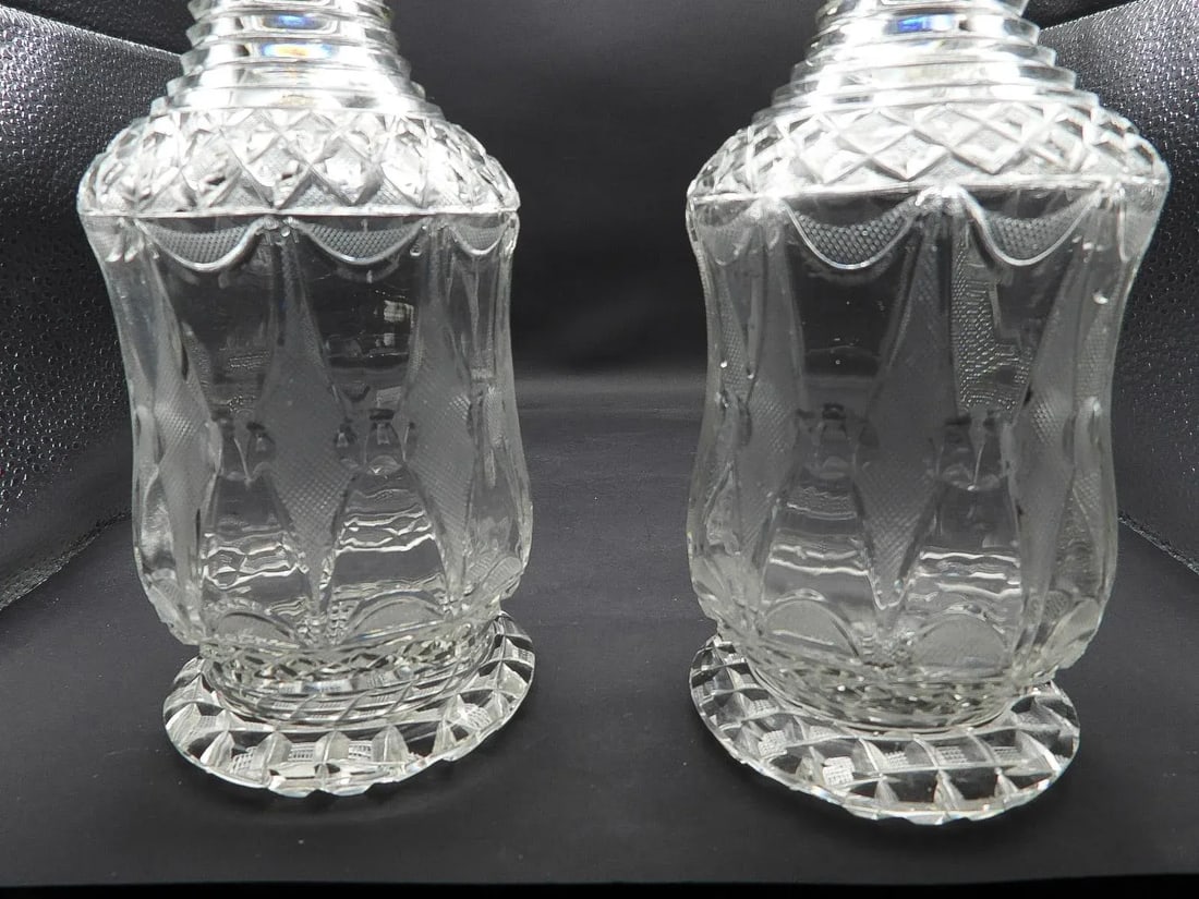 Antique 19th Century Georgian Diamond Cut Glass Wine Spirits Decanters- Set of 2 - 6