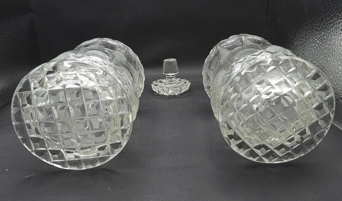 Antique 19th Century Georgian Diamond Cut Glass Wine Spirits Decanters- Set of 2 - 8