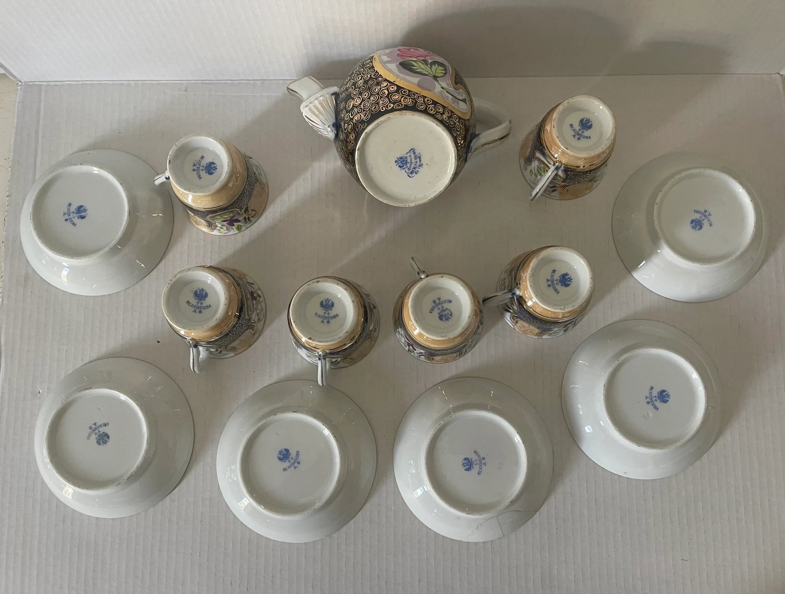 Antique Kuznetsov Cobalt Blue & Gold Tea Set- 14 Pieces - 10