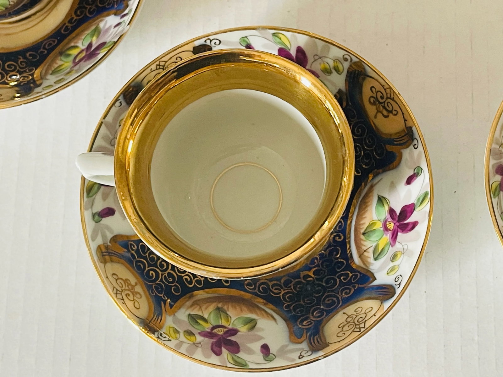 Antique Kuznetsov Cobalt Blue & Gold Tea Set- 14 Pieces - 11