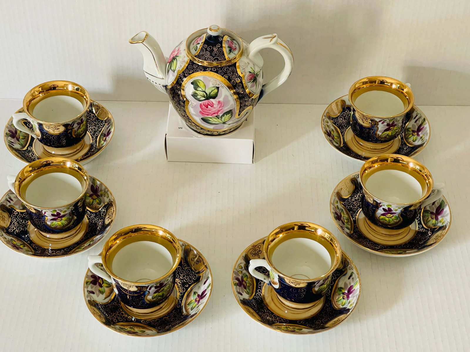 Antique Kuznetsov Cobalt Blue & Gold Tea Set- 14 Pieces - 5