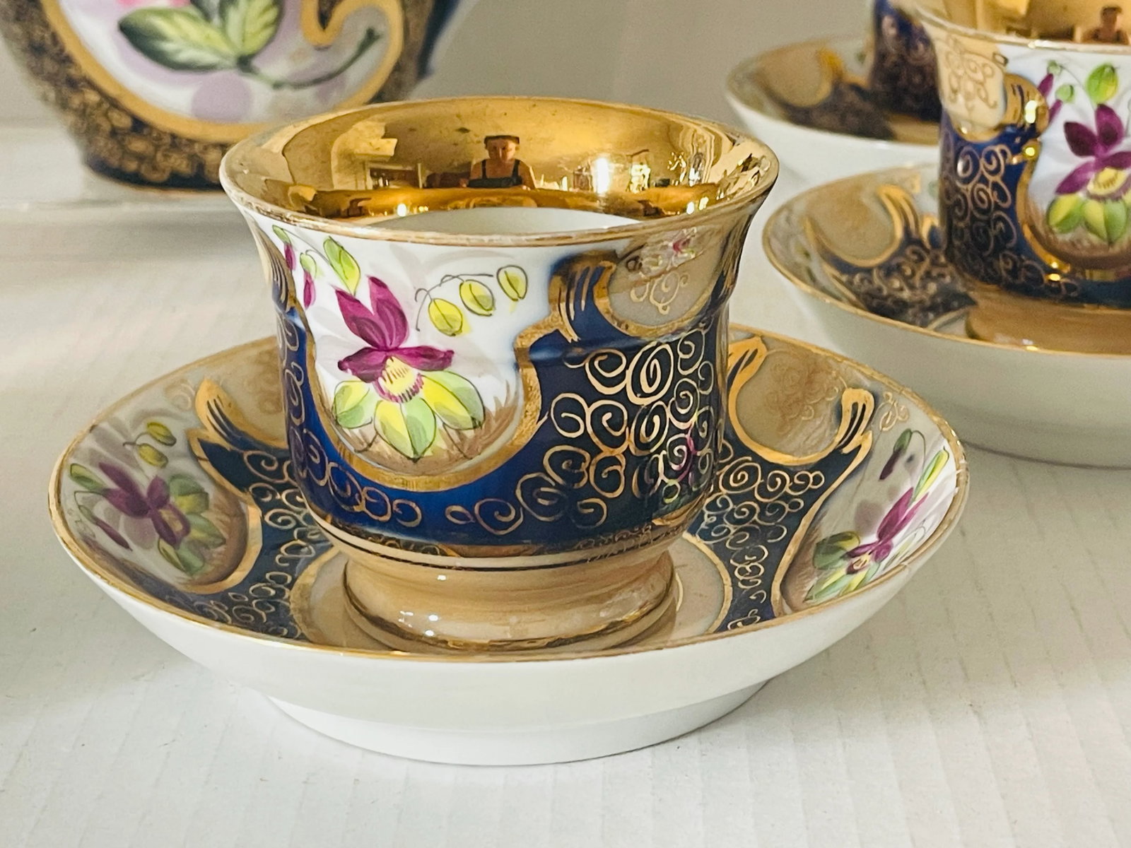 Antique Kuznetsov Cobalt Blue & Gold Tea Set- 14 Pieces - 6