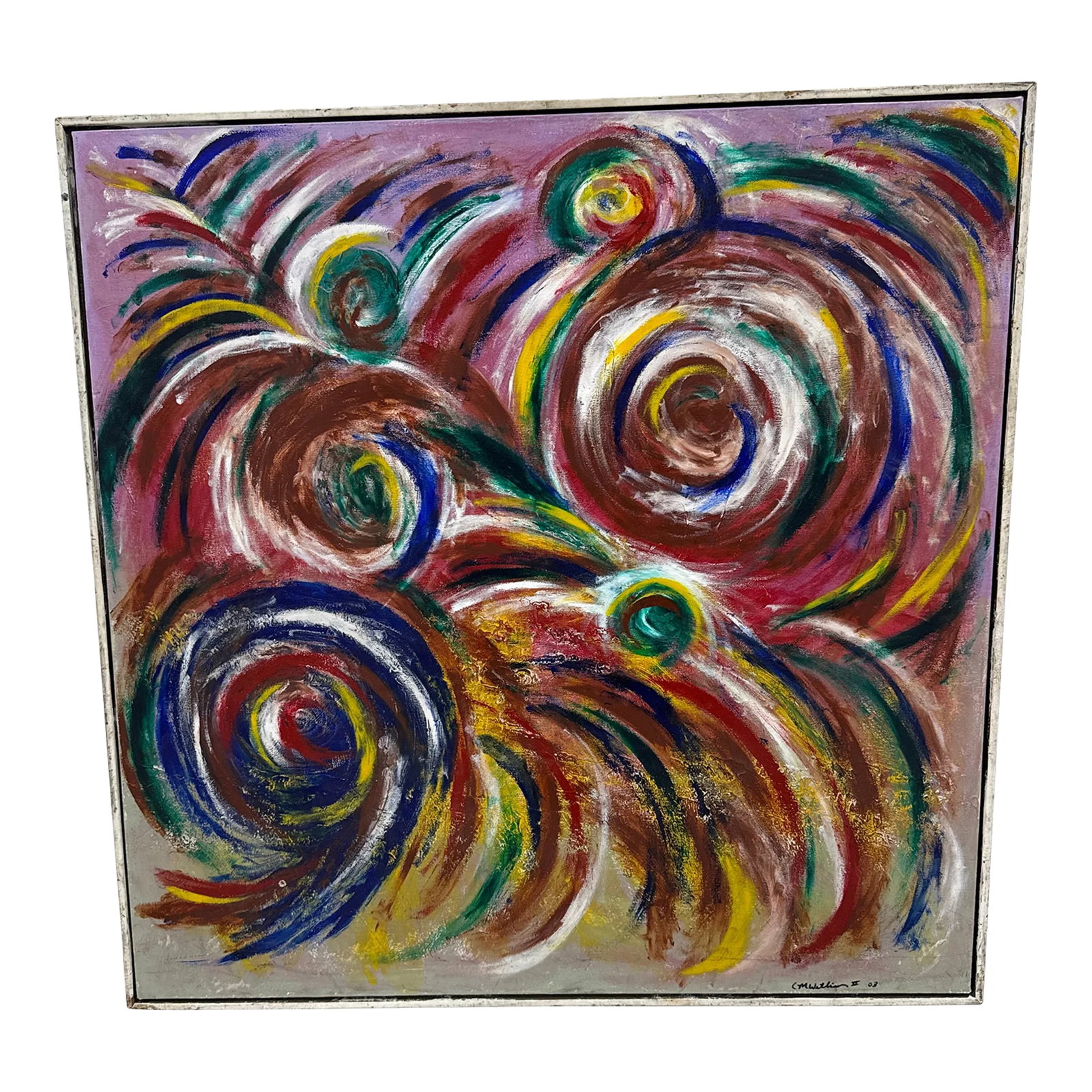 Early 21st Century Colorful Signed Abstract Painting on Canvas Framed (1 of 12)