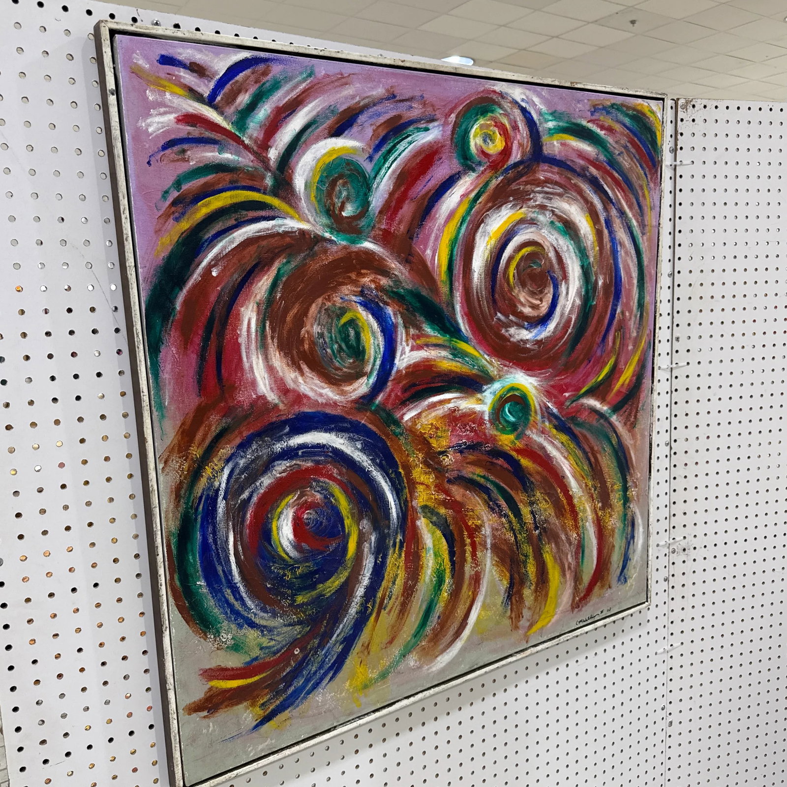 Early 21st Century Colorful Signed Abstract Painting on Canvas Framed - 2
