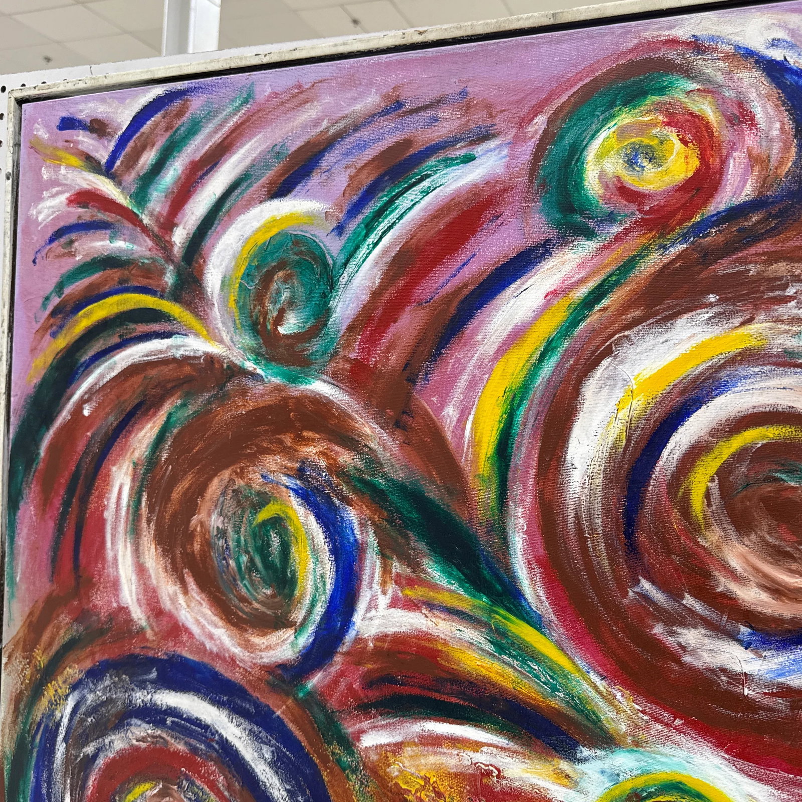 Early 21st Century Colorful Signed Abstract Painting on Canvas Framed - 5