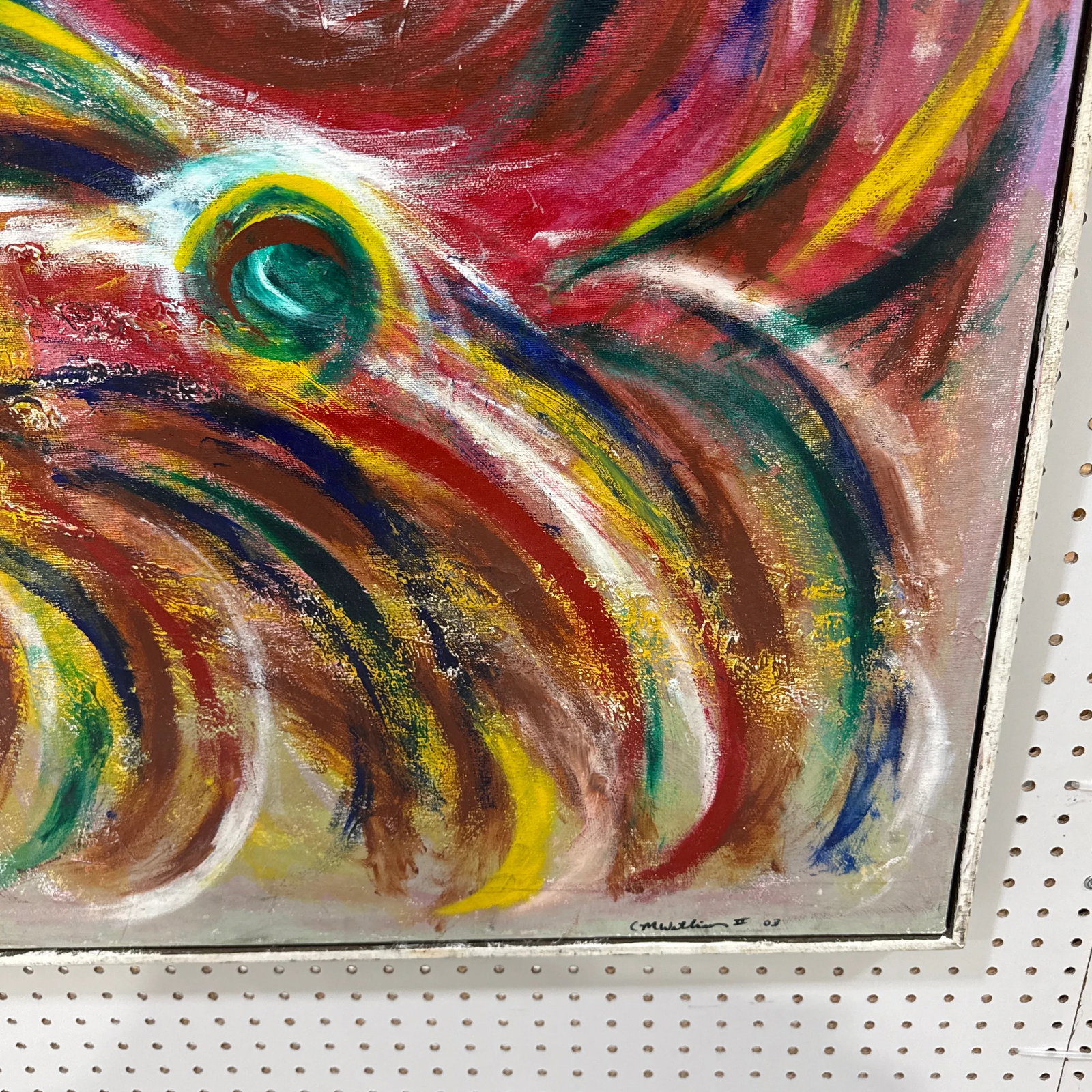 Early 21st Century Colorful Signed Abstract Painting on Canvas Framed - 7