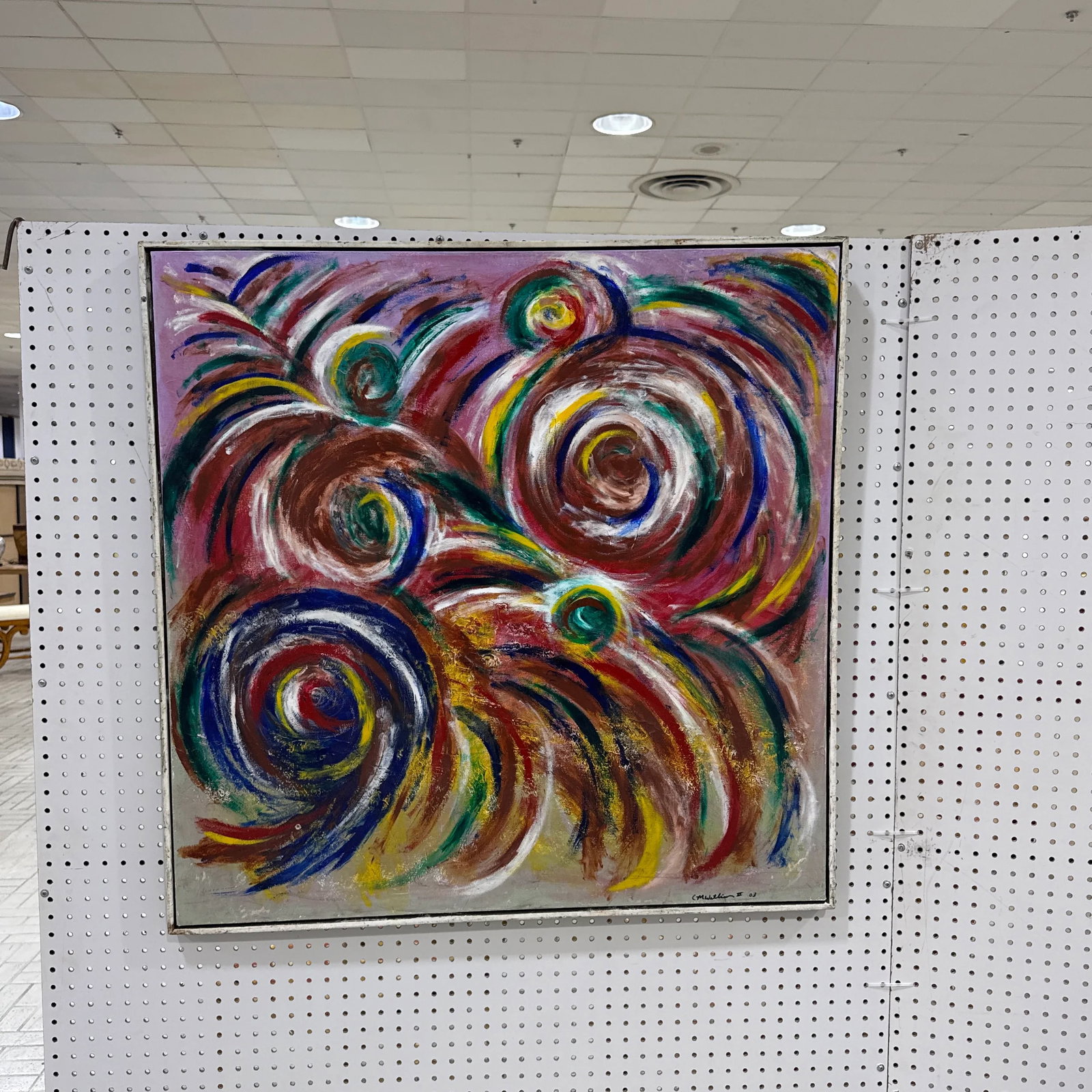 Early 21st Century Colorful Signed Abstract Painting on Canvas Framed - 9