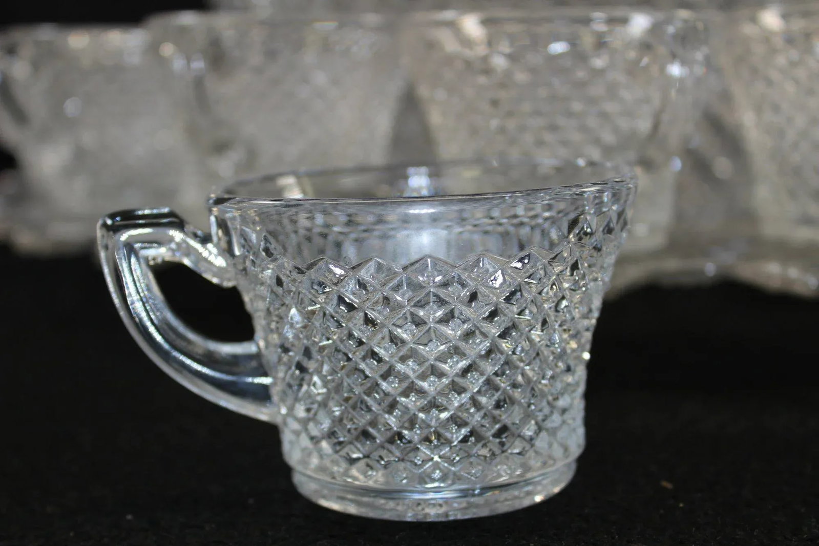 Large 1930s Depression Glass Punch Bowl Set With Platter, Miss America Pattern- 20 Pieces - 8