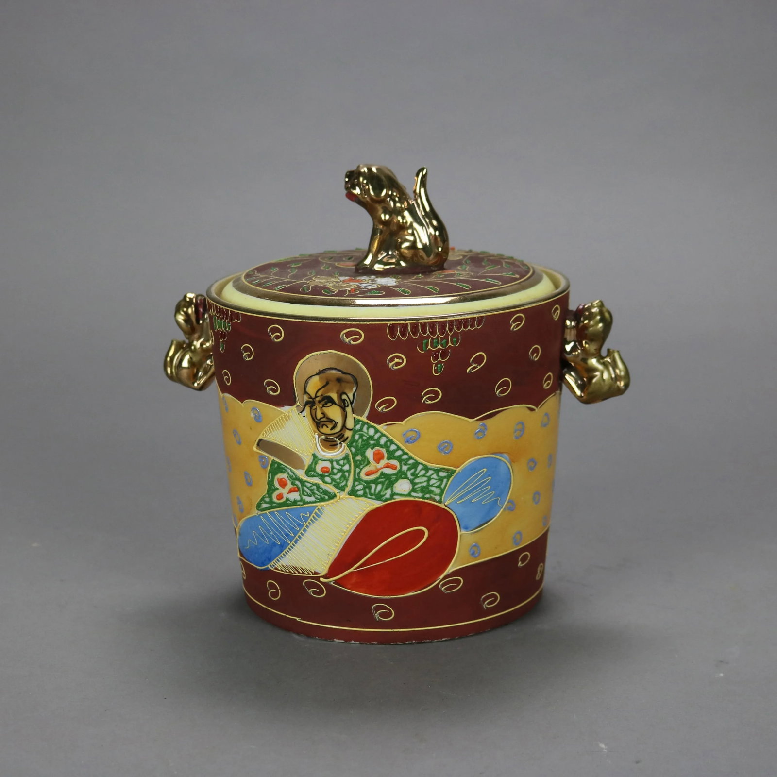 Early 20th Century Japanese Figural Hand Painted Porcelain Ice Bucket with Wise Men & Foo Dog - 5