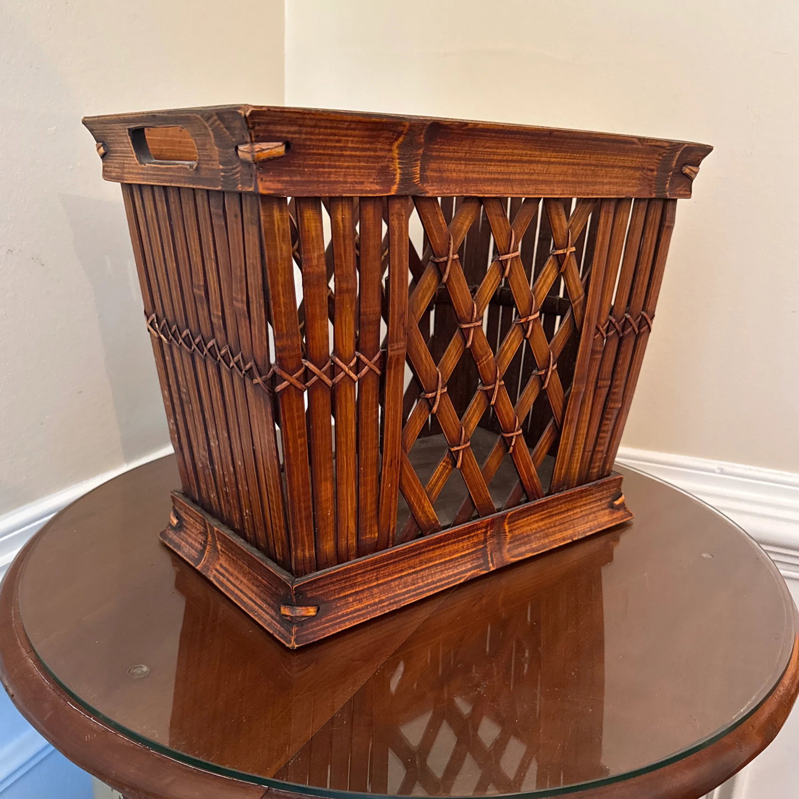 Vintage 1970s Bamboo & Rattan Magazine Rack - 2