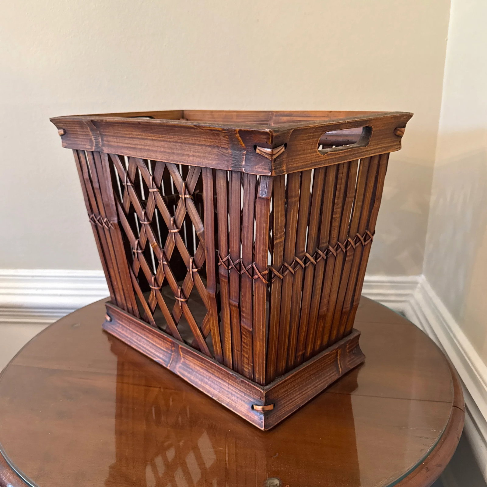 Vintage 1970s Bamboo & Rattan Magazine Rack - 3