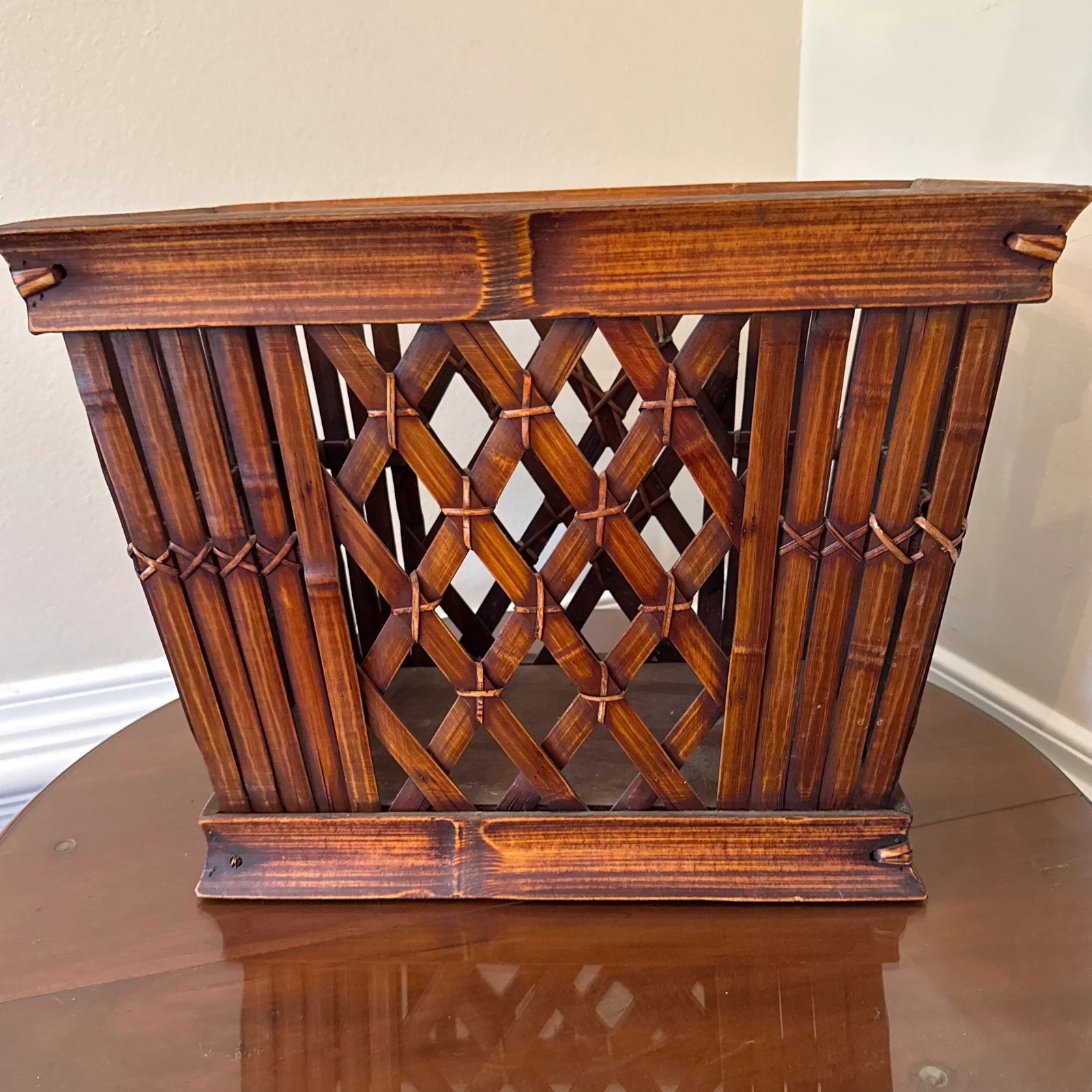 Vintage 1970s Bamboo & Rattan Magazine Rack - 5