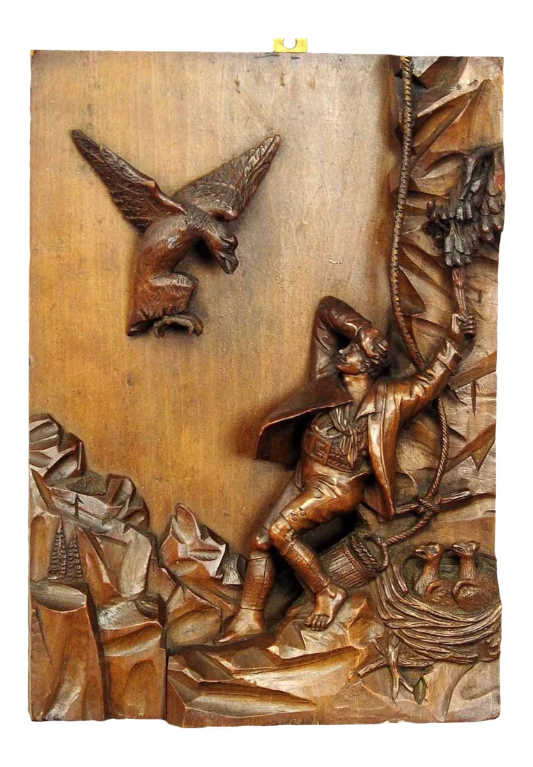 1890 Black Forest Nest Robber Relief Wood Carving (1 of 8)
