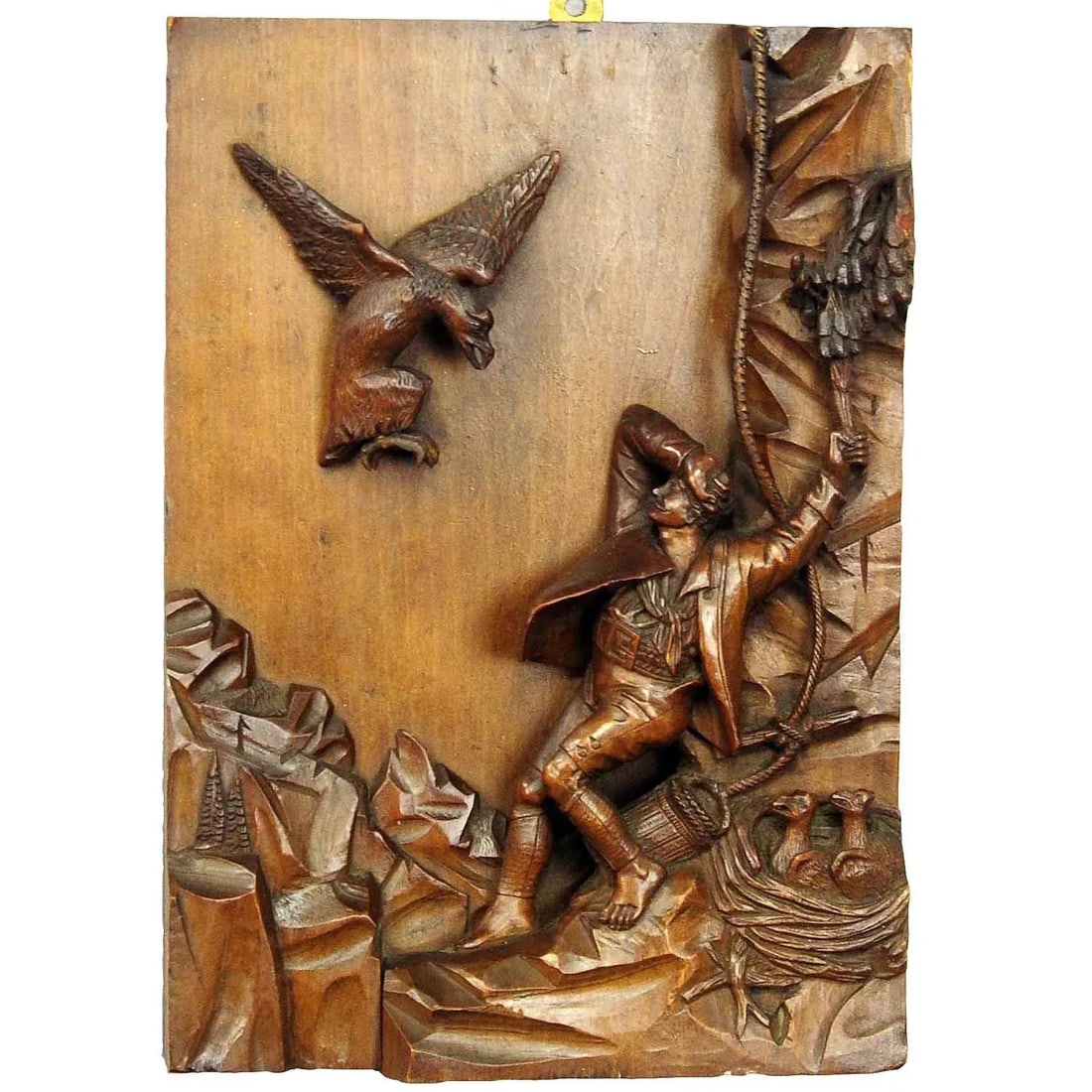 1890 Black Forest Nest Robber Relief Wood Carving - 8