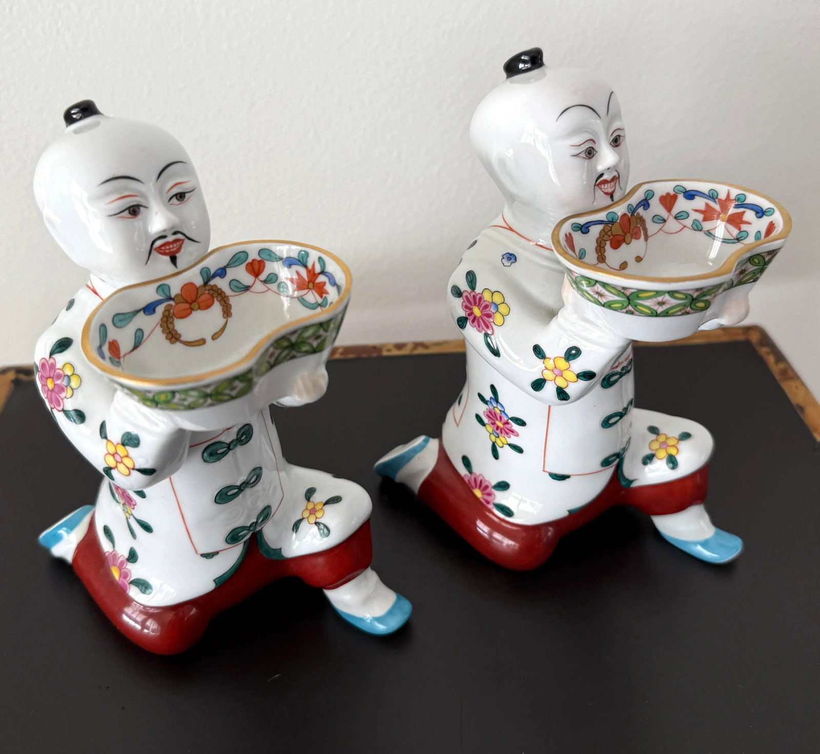 Set/2 Herend Lg Chinese Man Kneeling Salt Cellars - 6