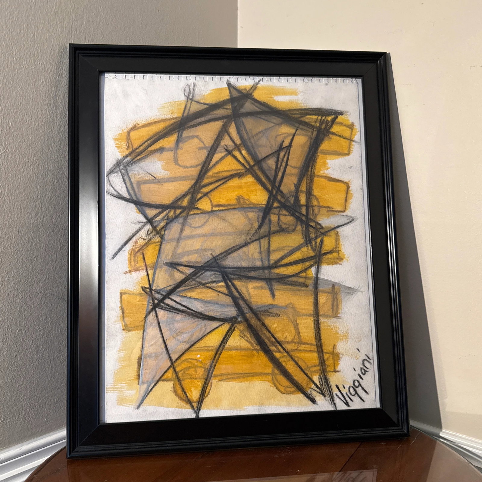 Late 20th Century Charcoal Abstract Drawing Signed Viggiani ~ Framed - 2
