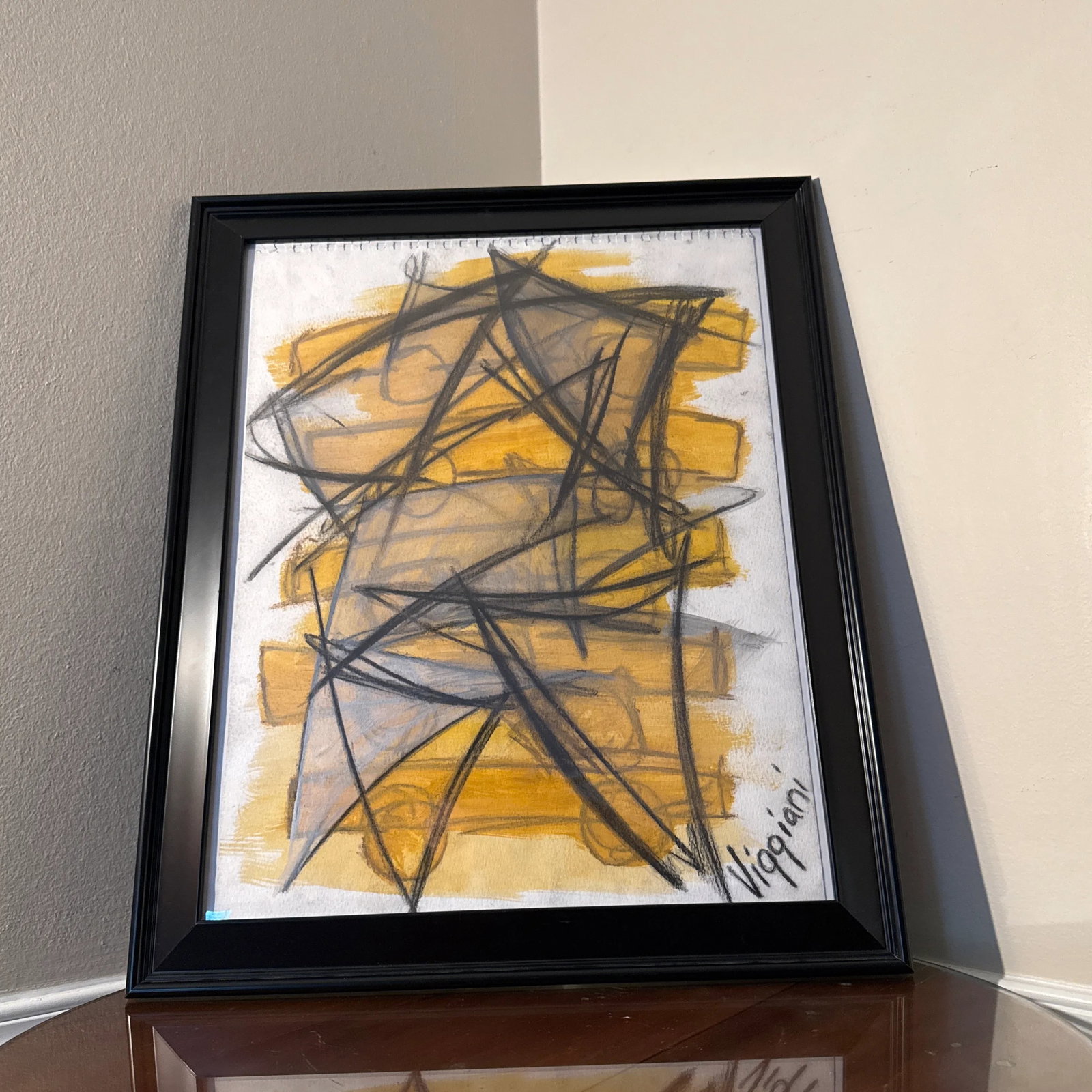 Late 20th Century Charcoal Abstract Drawing Signed Viggiani ~ Framed - 3