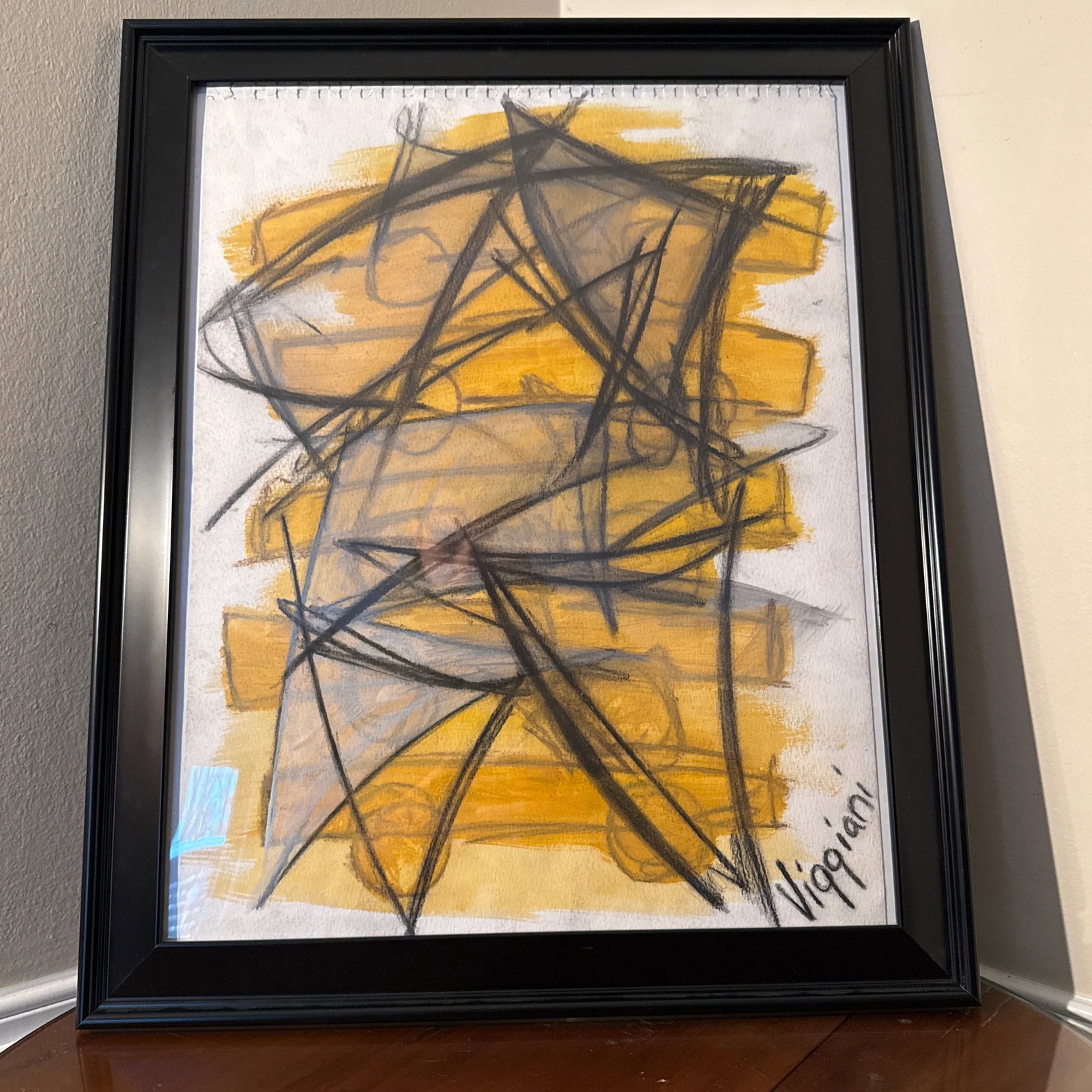 Late 20th Century Charcoal Abstract Drawing Signed Viggiani ~ Framed - 5