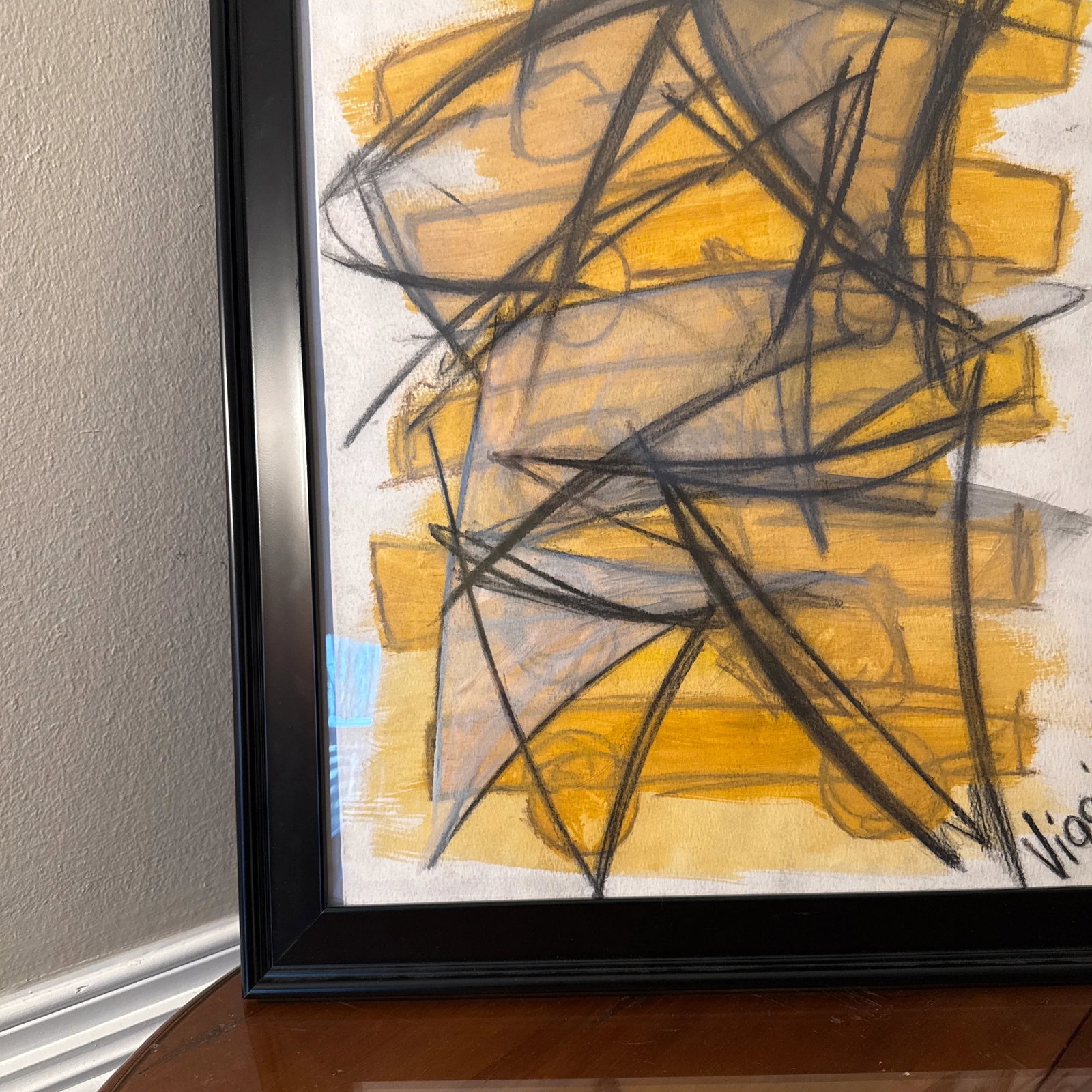 Late 20th Century Charcoal Abstract Drawing Signed Viggiani ~ Framed - 6