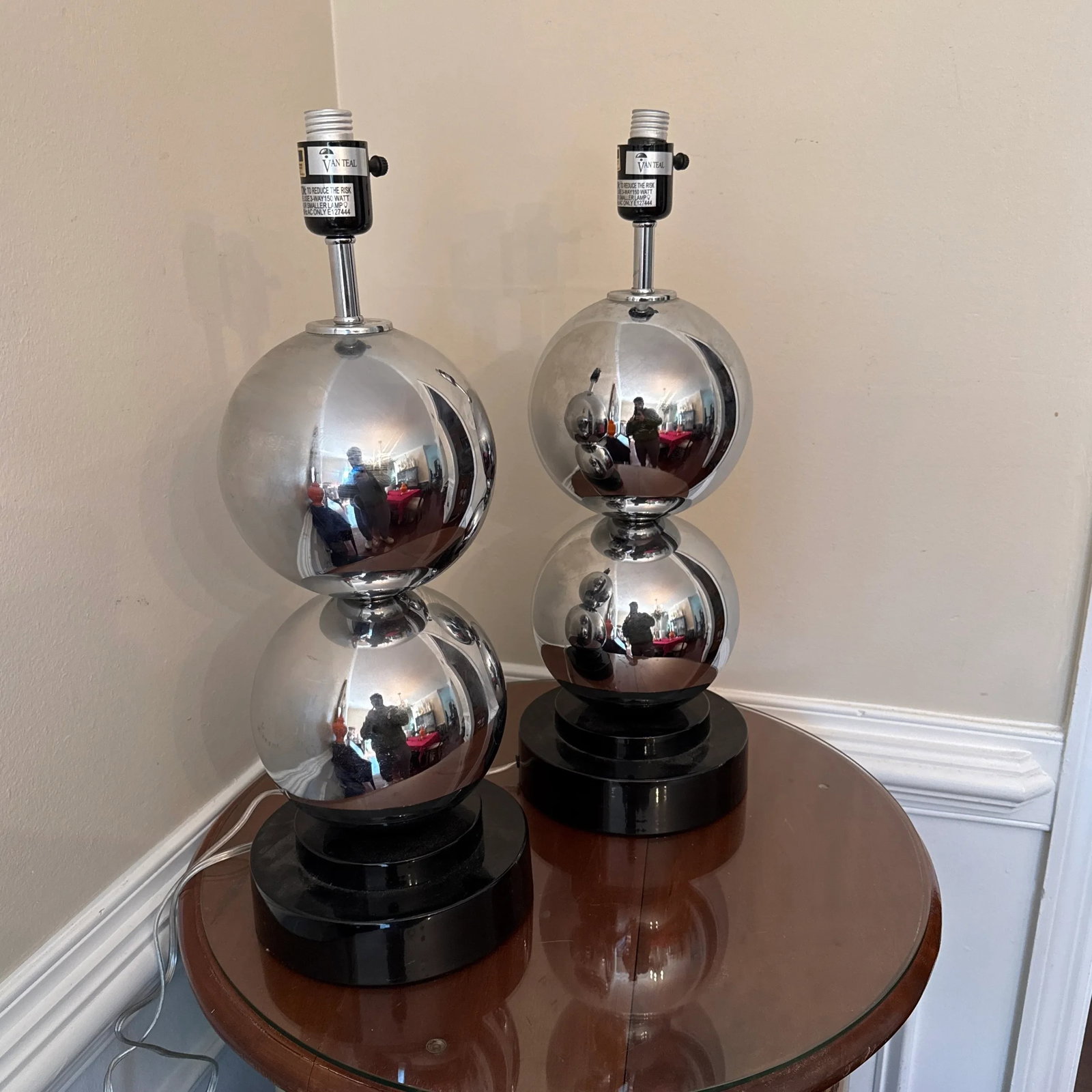 1970s Vintage Van Teal Chrome Ball Table Lamp ~ a Pair - 2